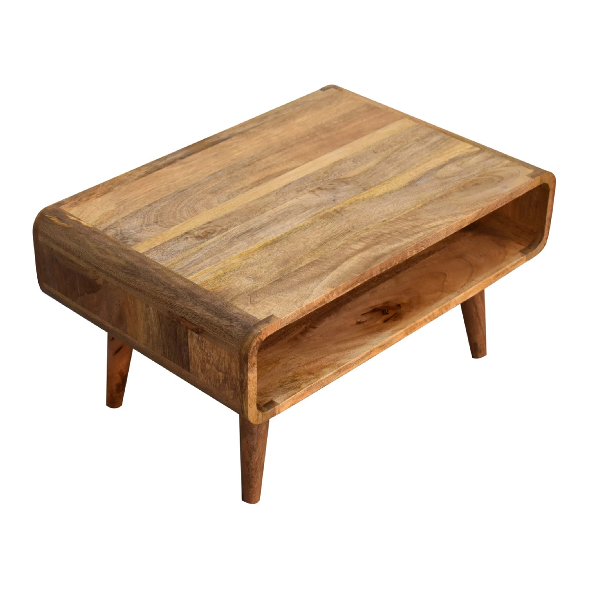Artisan Furniture Solid Wood Open Oak-ish Media Unit, Tapered Legs – Simple TV Stand, Beige