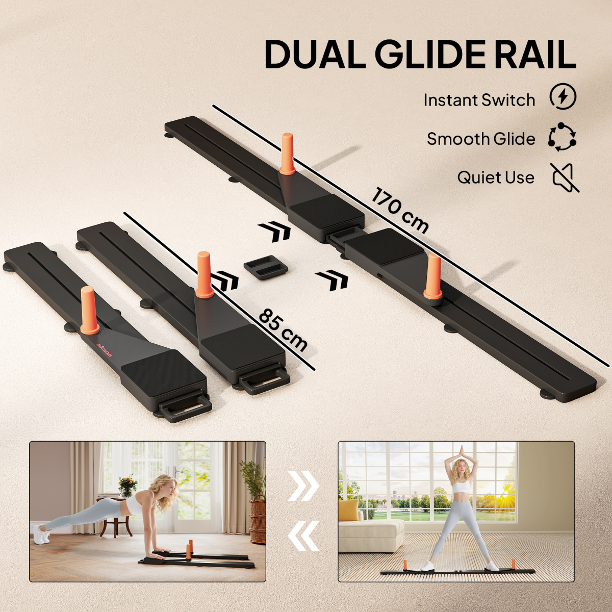 SPORTNOW Push Up Boards Set of 2 with Glide Rail – Portable Home Gym Press Up Boards, Black