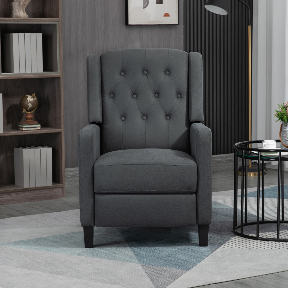 HOMCOM Button Tufted Microfibre Recliner Armchair with Footrest & Pocket Spring Padding – Living Room, Grey