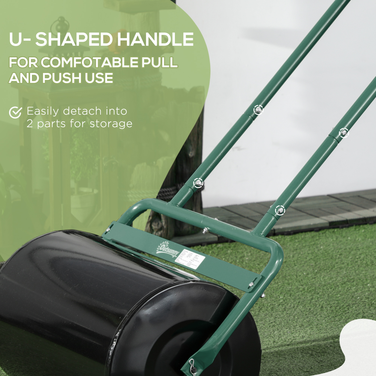 Outsunny 38L Garden Push Roller with U-Shaped Handle, Sand or Water Filled – Steel Lawn Roller, Dark Green