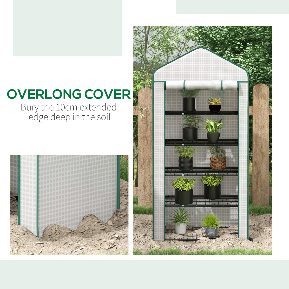 Outsunny 5-Tier Widened Mini Greenhouse with Roll-Up Zipped Door & UV-Resistant Cover – Plant Storage, White