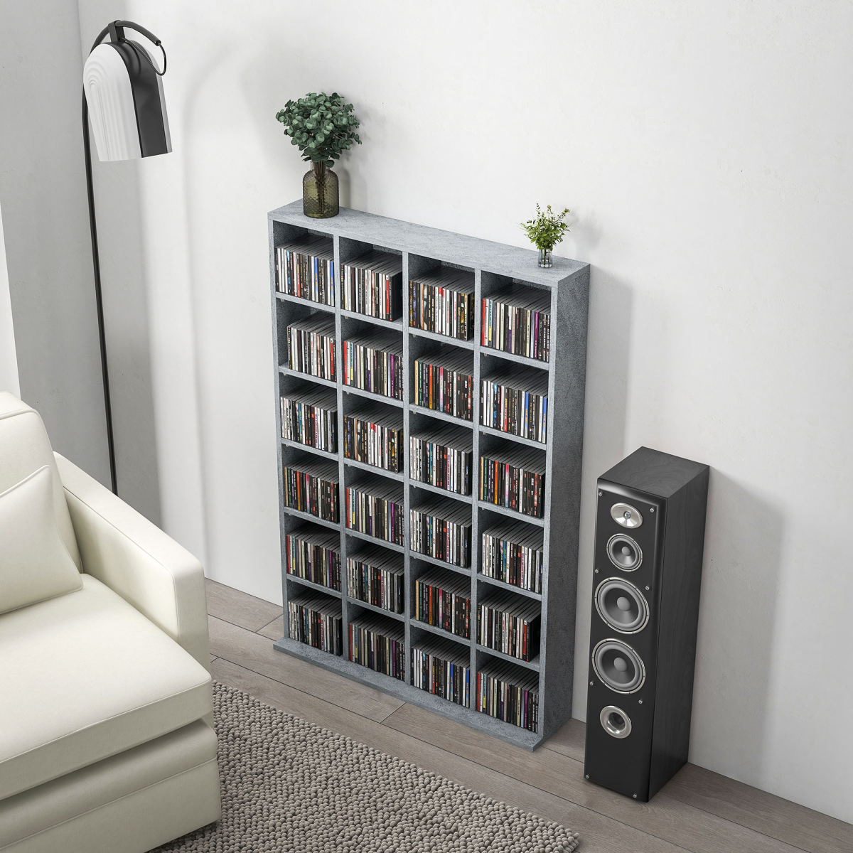 HOMCOM DVD, CD and Blu-ray Media Storage Rack – Four-Column Display Shelf Unit for Living Room, Grey