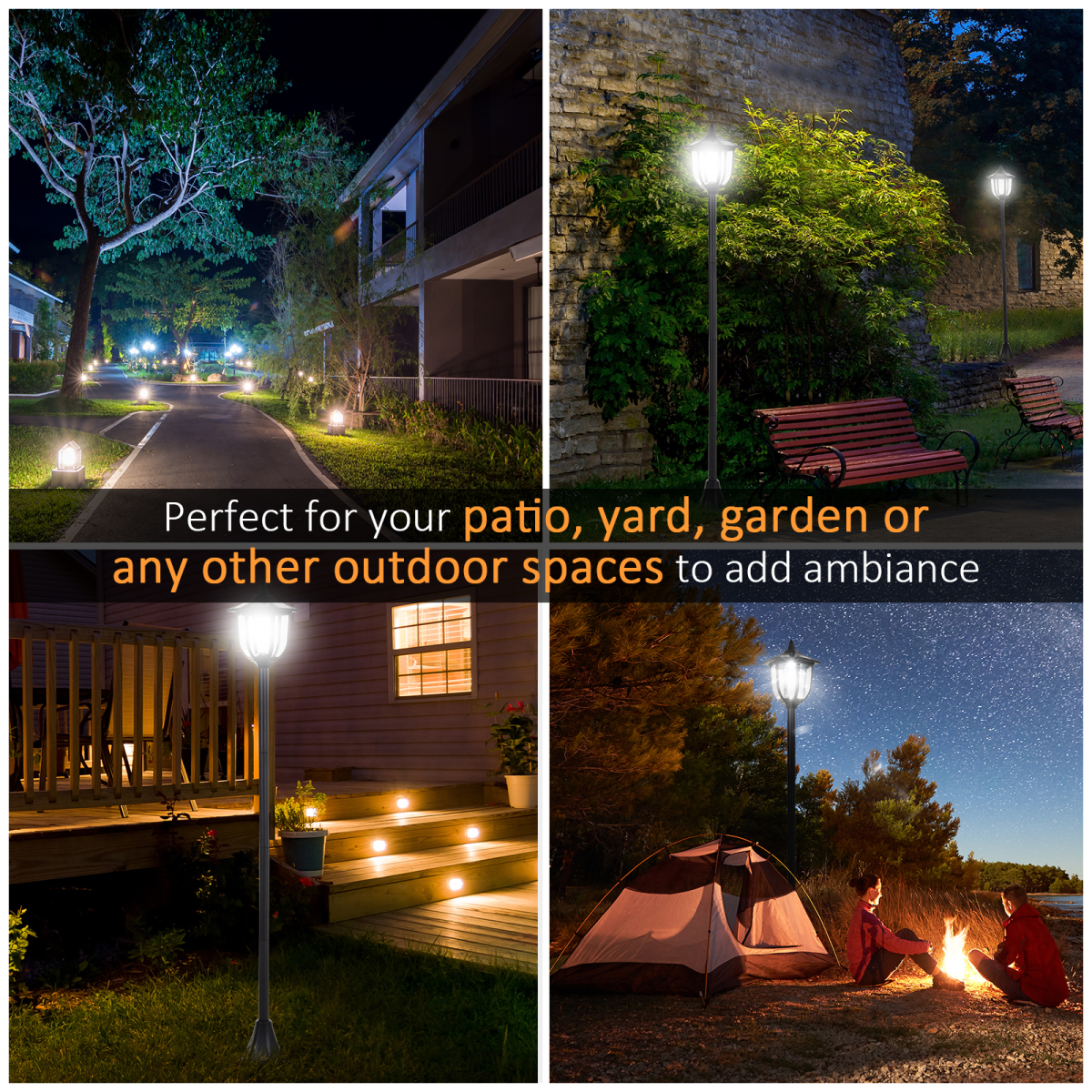 Outsunny 1.77m Free-Standing Solar LED Lamp Post with Six LEDs & IP44 Rating – Garden Light, Black