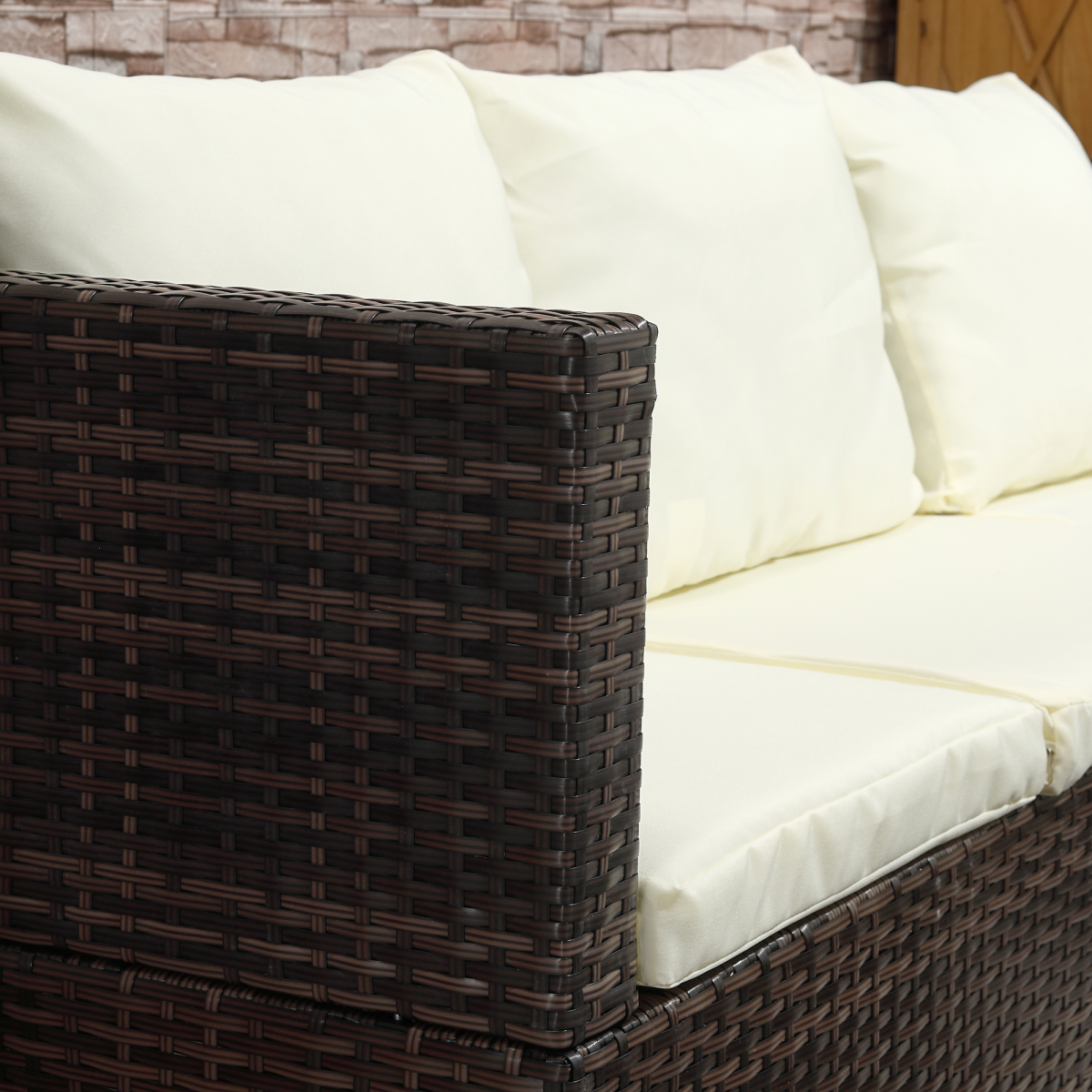 Outsunny Rattan Garden Corner Sofa Set with Storage Coffee Table & Reclining Seat – 4-Seater Wicker Patio Lounger