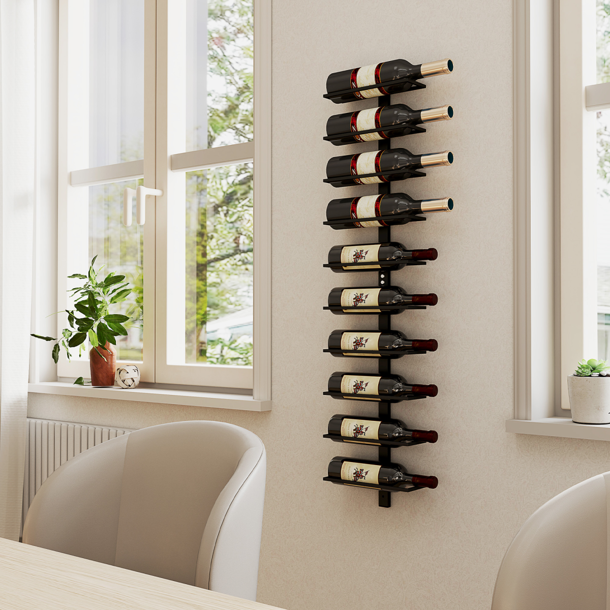 HOMCOM Wall Mounted Wine Rack for 10 Bottles – 10-Tier Powder Coated Steel Horizontal Storage, Black