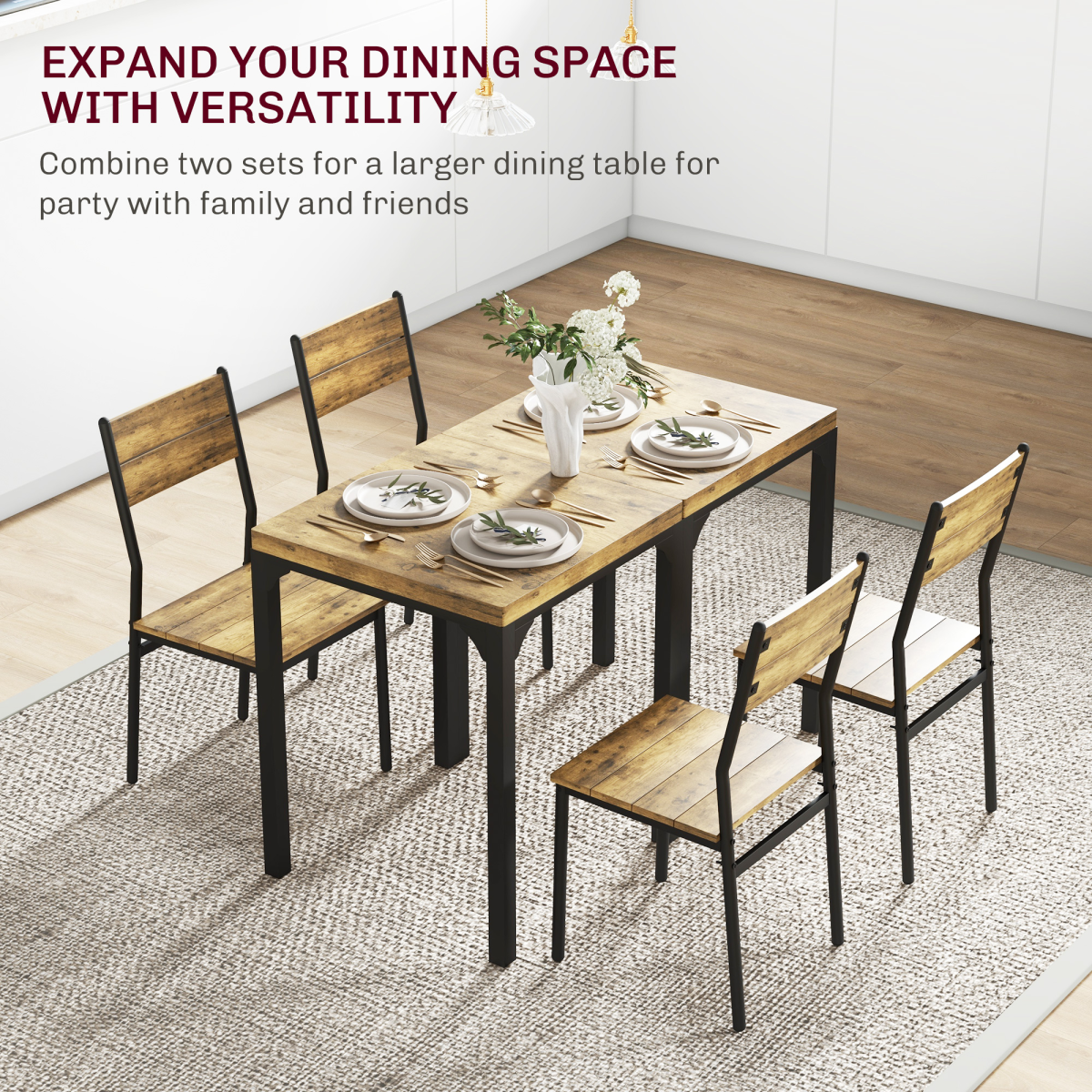 HOMCOM 3 Piece Compact Dining Table & 2 Chairs Set with Wood-Effect Finish – Small Space Dining, Rustic Brown