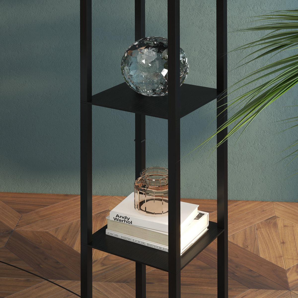 HOMCOM Shelf Floor Lamp with 4-Tier Open Shelves – Living Room & Bedroom Lighting, 160cm, Black & White