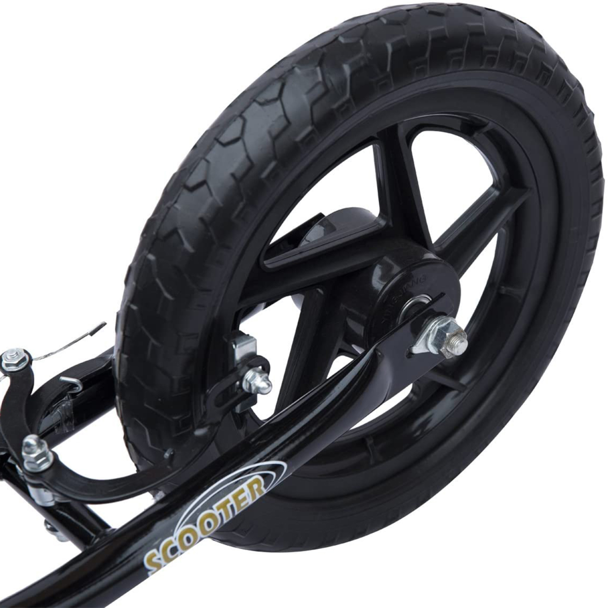 HOMCOM Push Scooter with 12" EVA Tyres, Adjustable Height & Rear Brake – Stunt Kick Scooter for Kids, Black