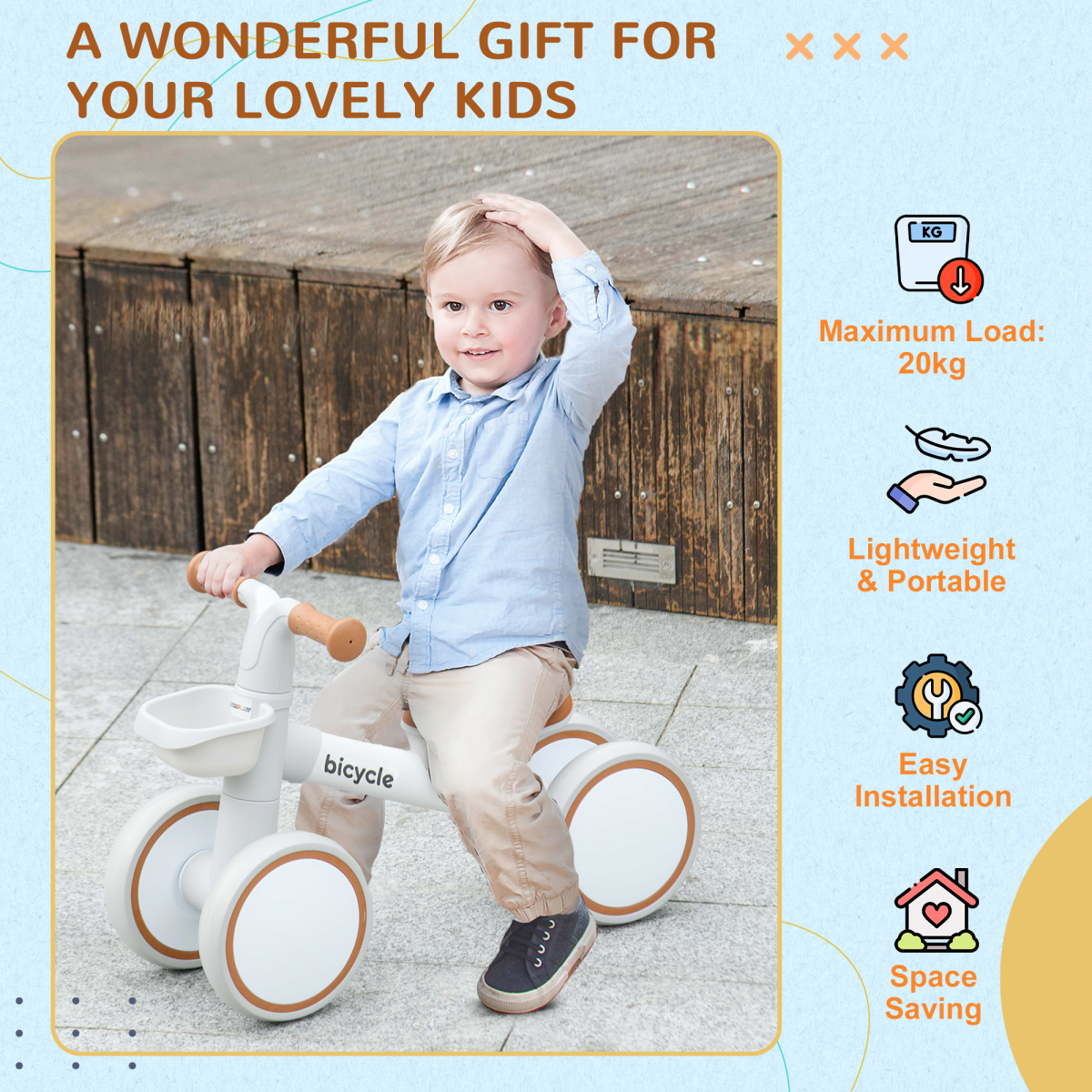 AIYAPLAY Kids Balance Bike for 1-3 Years with Adjustable Seat and Silent Tyres – Aluminium Alloy Frame, Brown