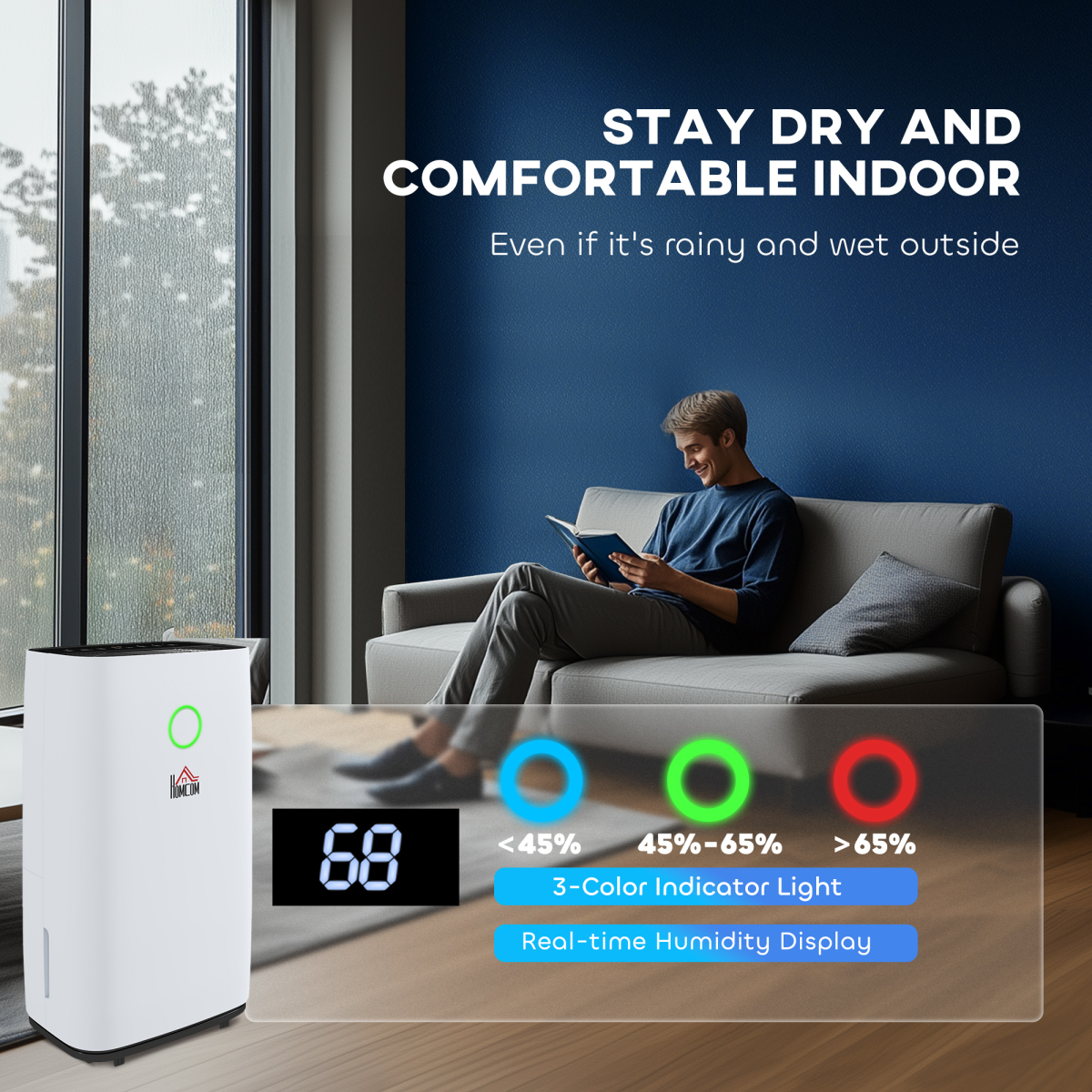 HOMCOM Portable Dehumidifier 20L/Day with 4000ml Tank – Quiet Damp Control for Home & Laundry Room