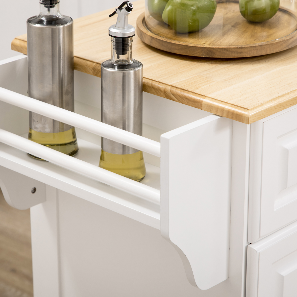HOMCOM Kitchen Storage Trolley with Drawers, Adjustable Shelves & Wooden Top – Rolling Kitchen Island, White