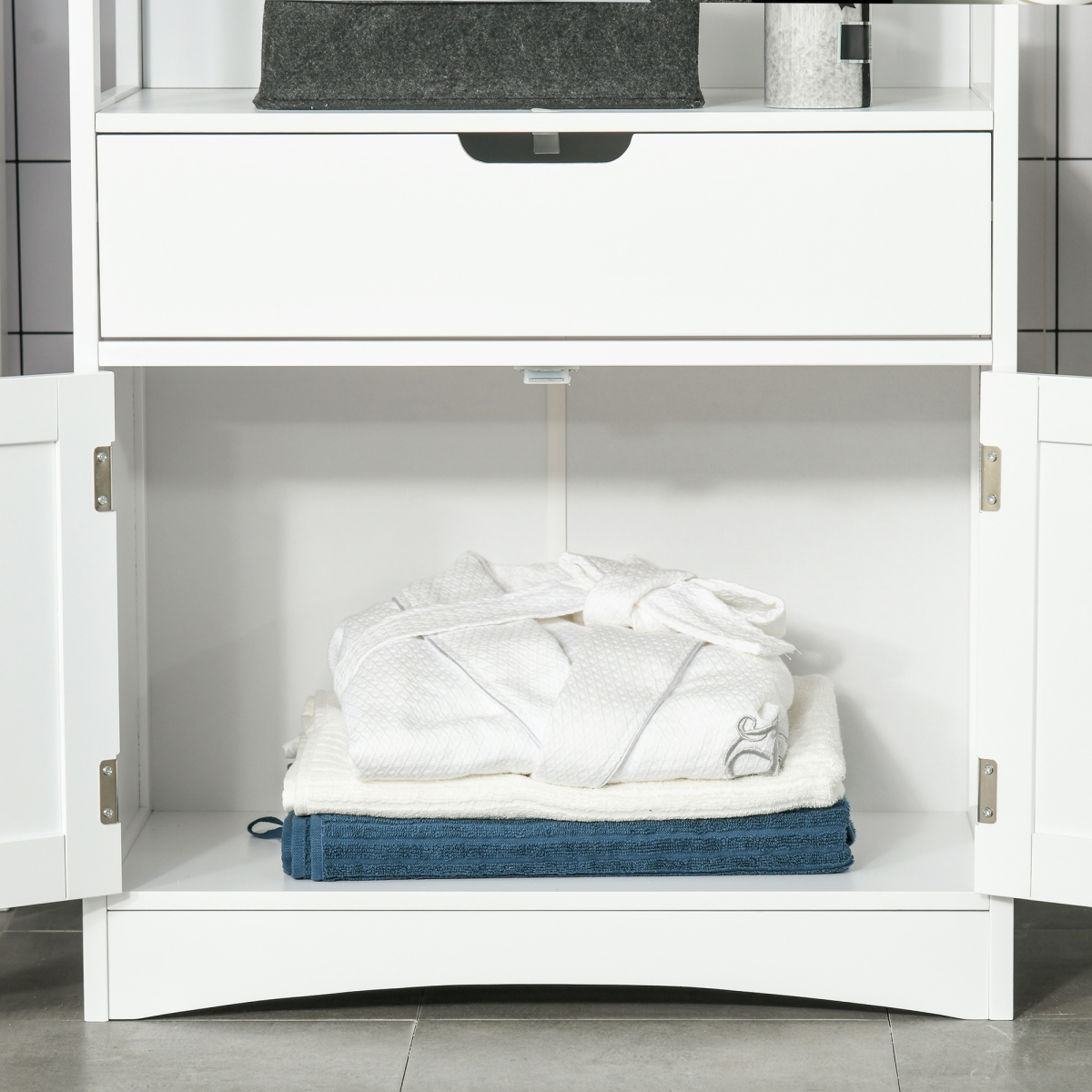 kleankin Bathroom Floor Storage Cabinet with Drawer, Shelves & Cupboard – Freestanding Storage