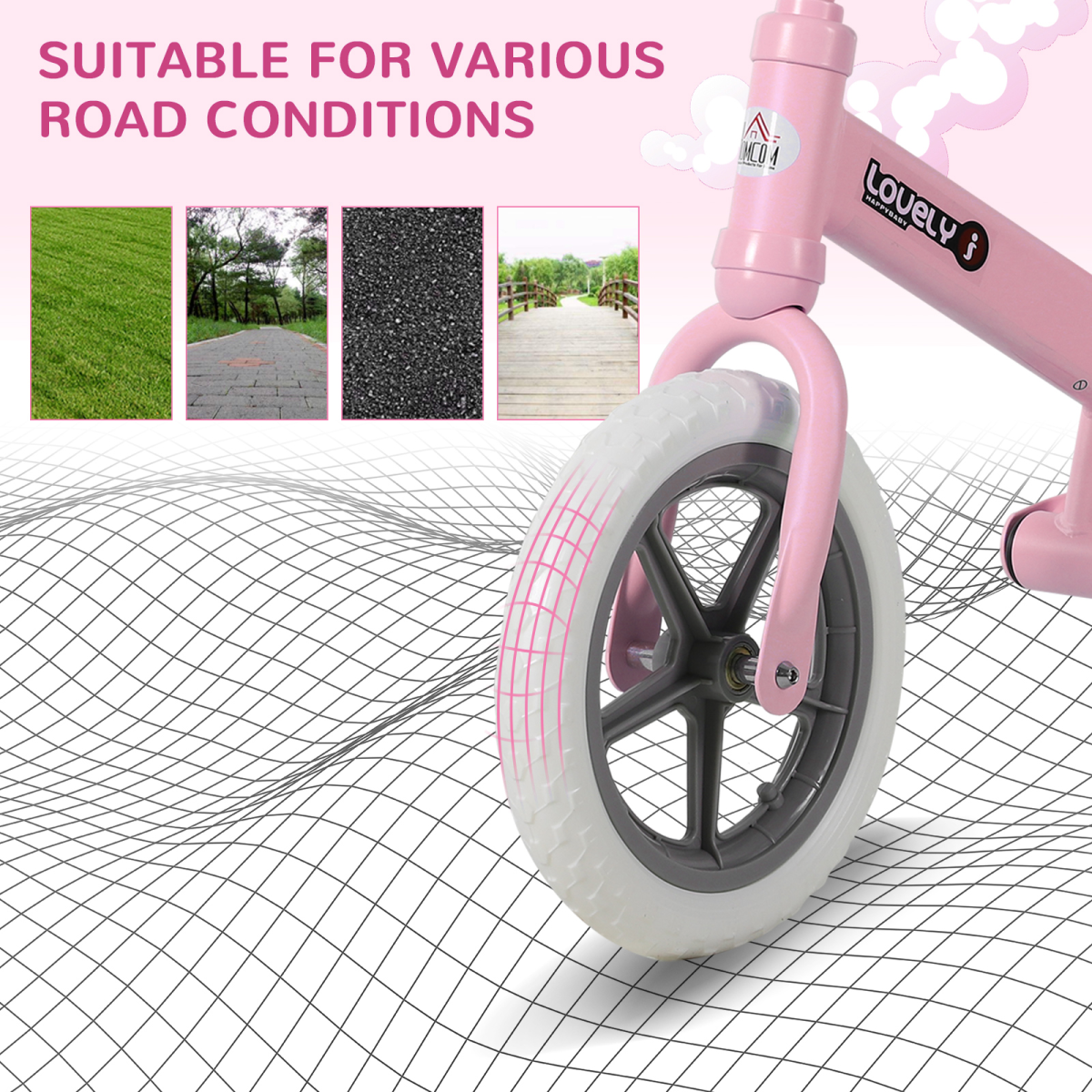 HOMCOM Kids Balance Bike with Adjustable Seat and Non-Slip Tyres – No-Pedal Learning Bike for Ages 2-5