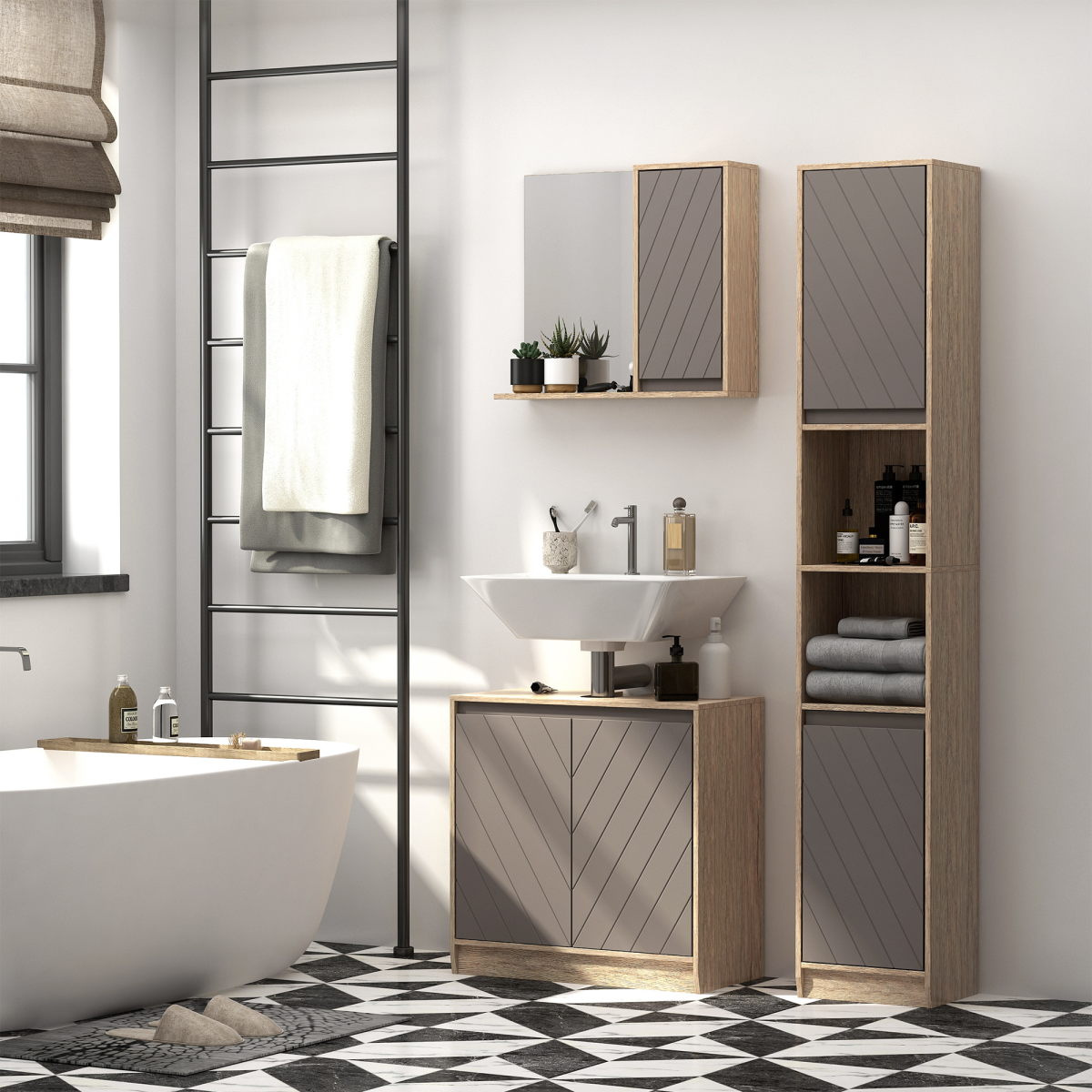 170cm Freestanding Slimline Storage Cabinet with 2 Cupboards and 2 Compartments – Anti-Tip Straps