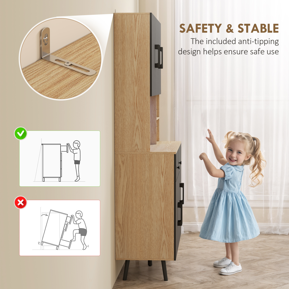 HOMCOM Tall Kitchen Cupboard with USB RGB LED Lights & Adjustable Shelves – Pantry Storage, Oak