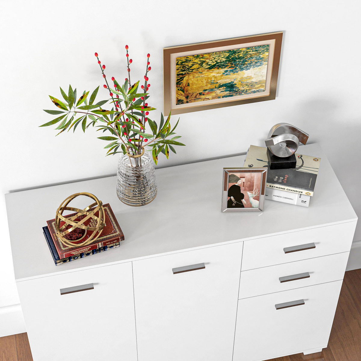HOMCOM Modern Sideboard Kitchen Storage Cabinet with 2 Drawers, Cupboards & Adjustable Shelves