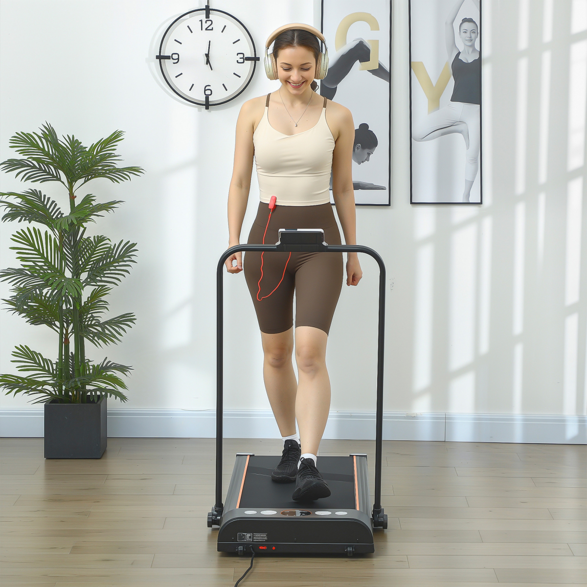 Folding Walking Treadmill with LED Display, Safety Key & Wheels – Home & Office Walking Machine, Orange