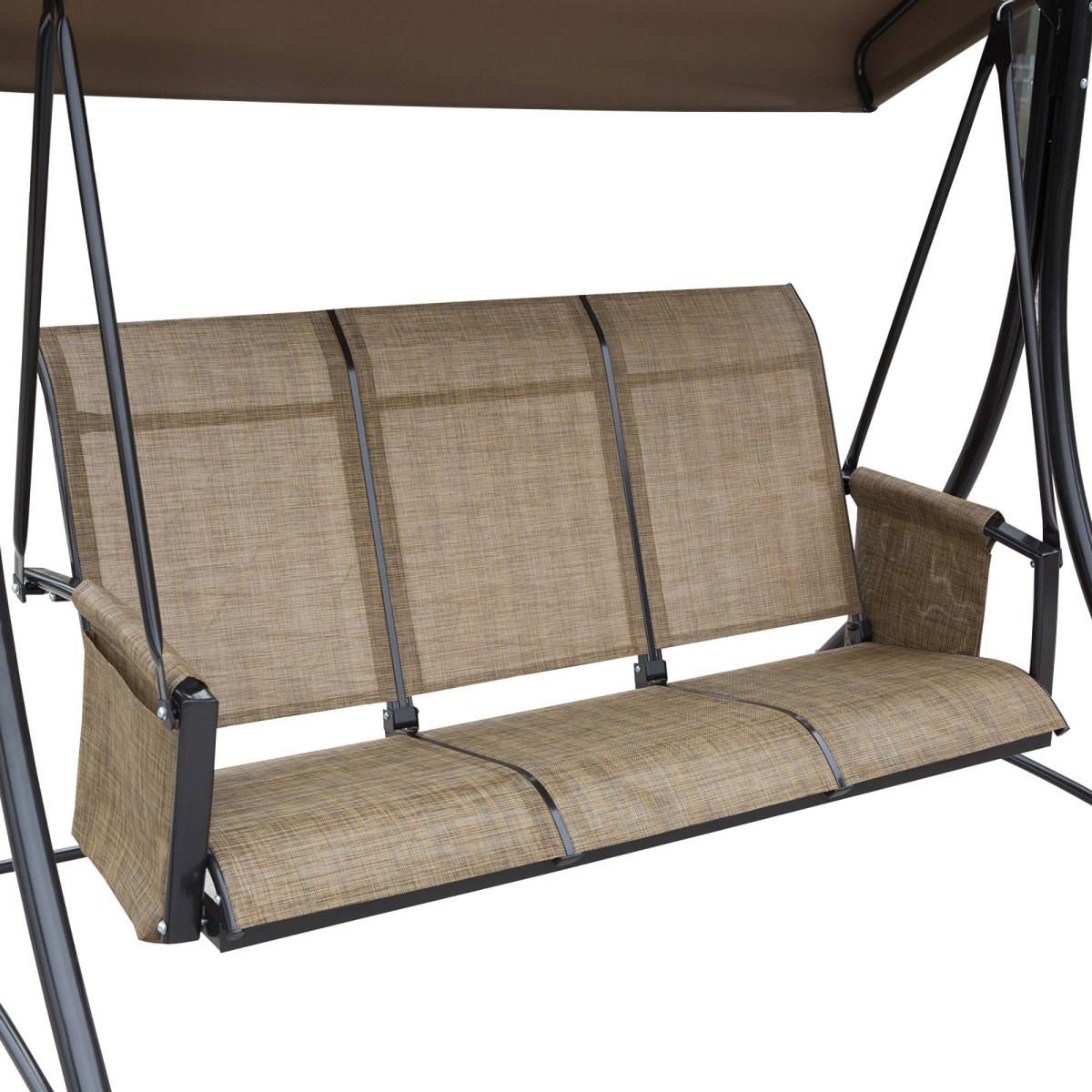 Outsunny 3 Person High Back Garden Swing Chair with Adjustable Canopy & Side Pouches – Outdoor Seat, Brown