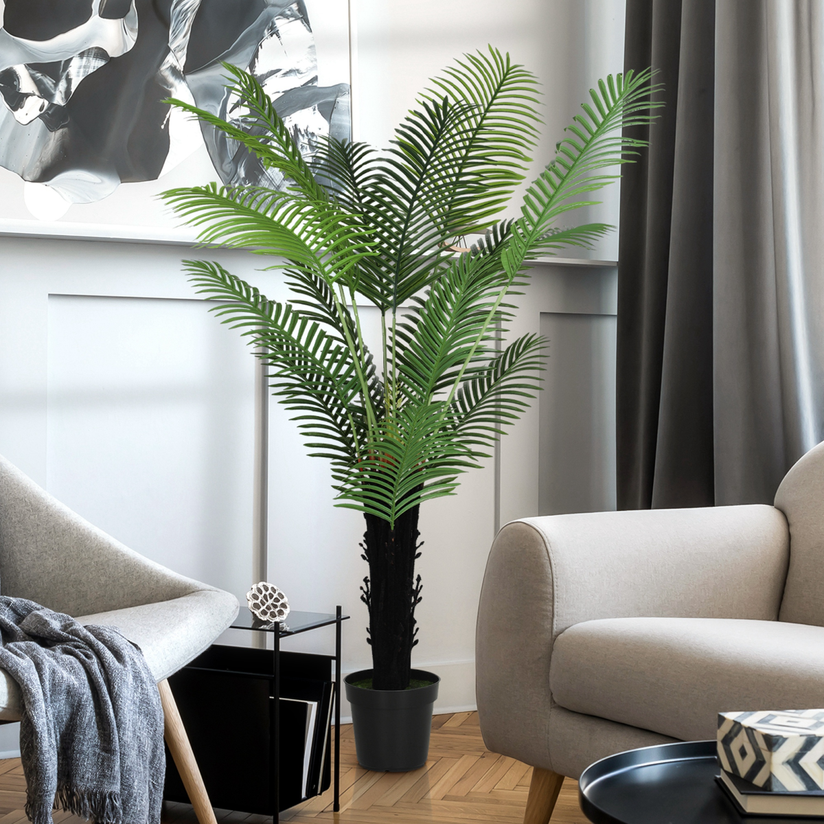 Artificial Areca Palm Tree in Weighted Pot, 120cm – Lifelike Indoor Faux Plant for Home & Office Decor, Green