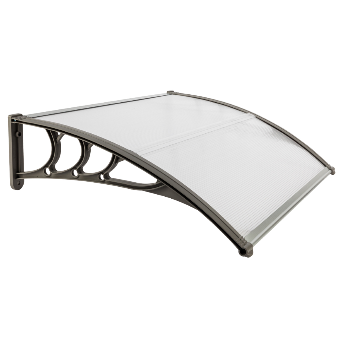 Door and Window Rain Cover Eaves Canopy, 100 x 80cm – Polycarbonate Sheet with ABS Brackets, White and Grey