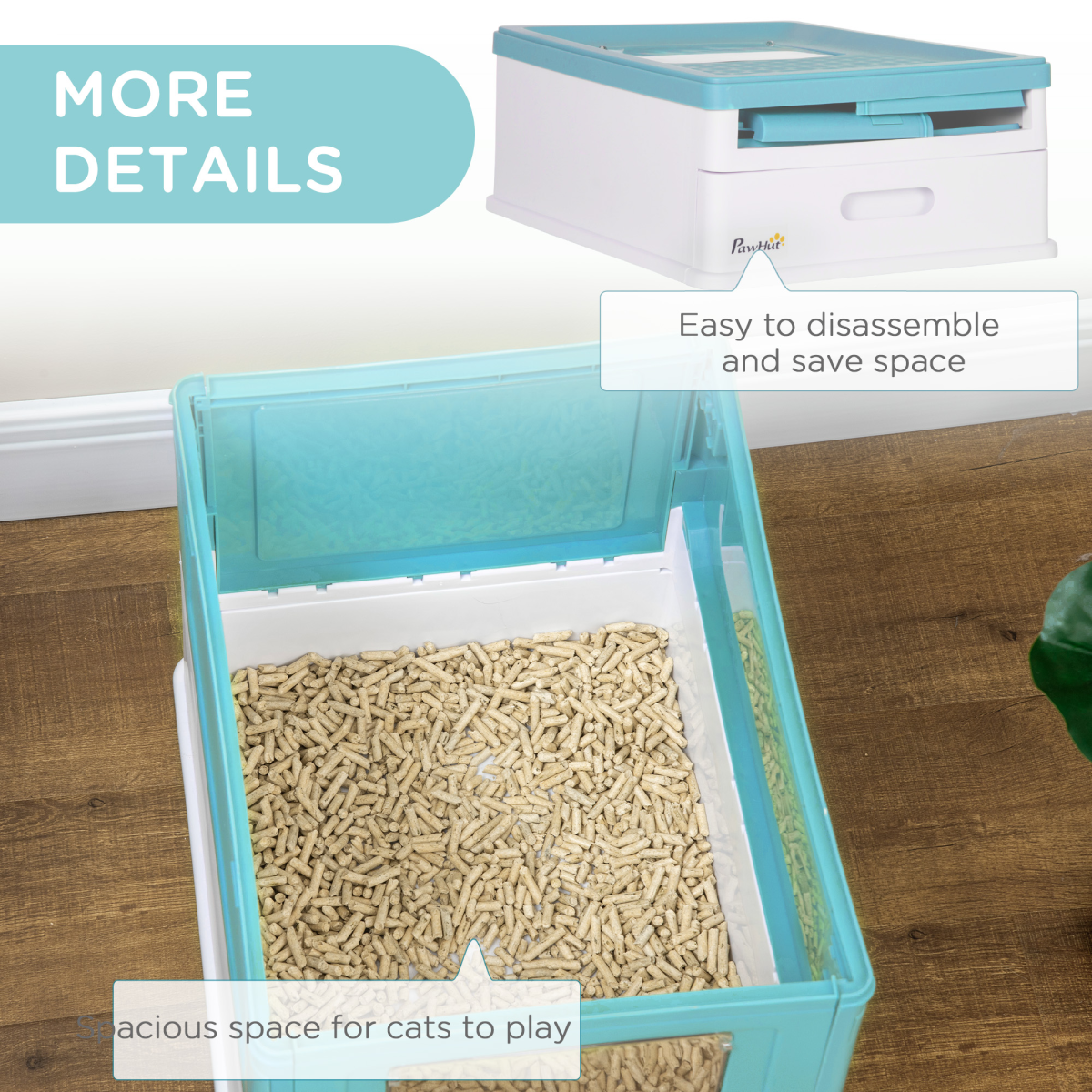PawHut Hooded Cat Litter Box with Top Exit, Scoop & Removable Tray – Enclosed Pet Toilet, Light Blue