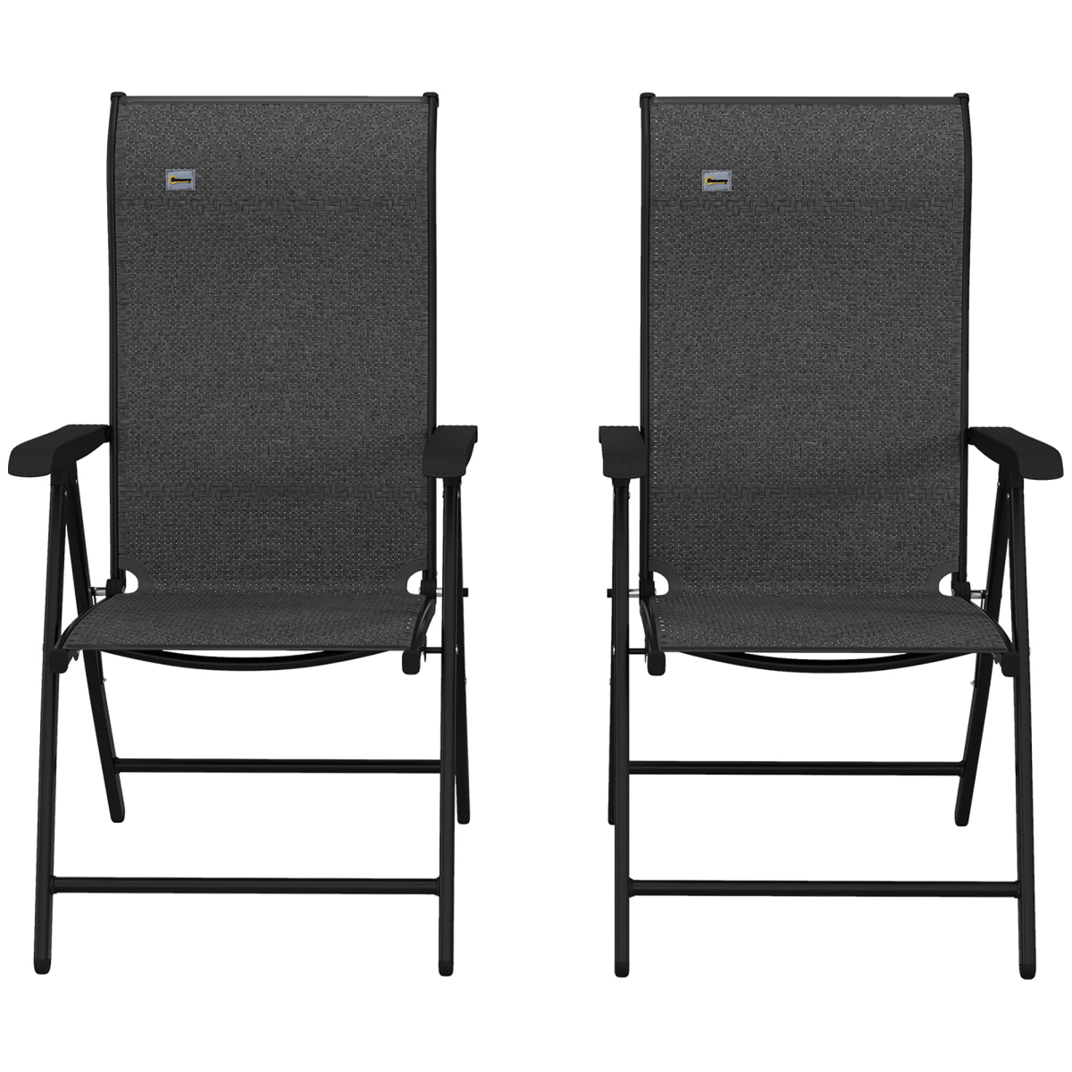 Outsunny Set of 2 Folding Rattan Garden Chairs with 7-Position Adjustable Backrest – Patio Seating, Grey