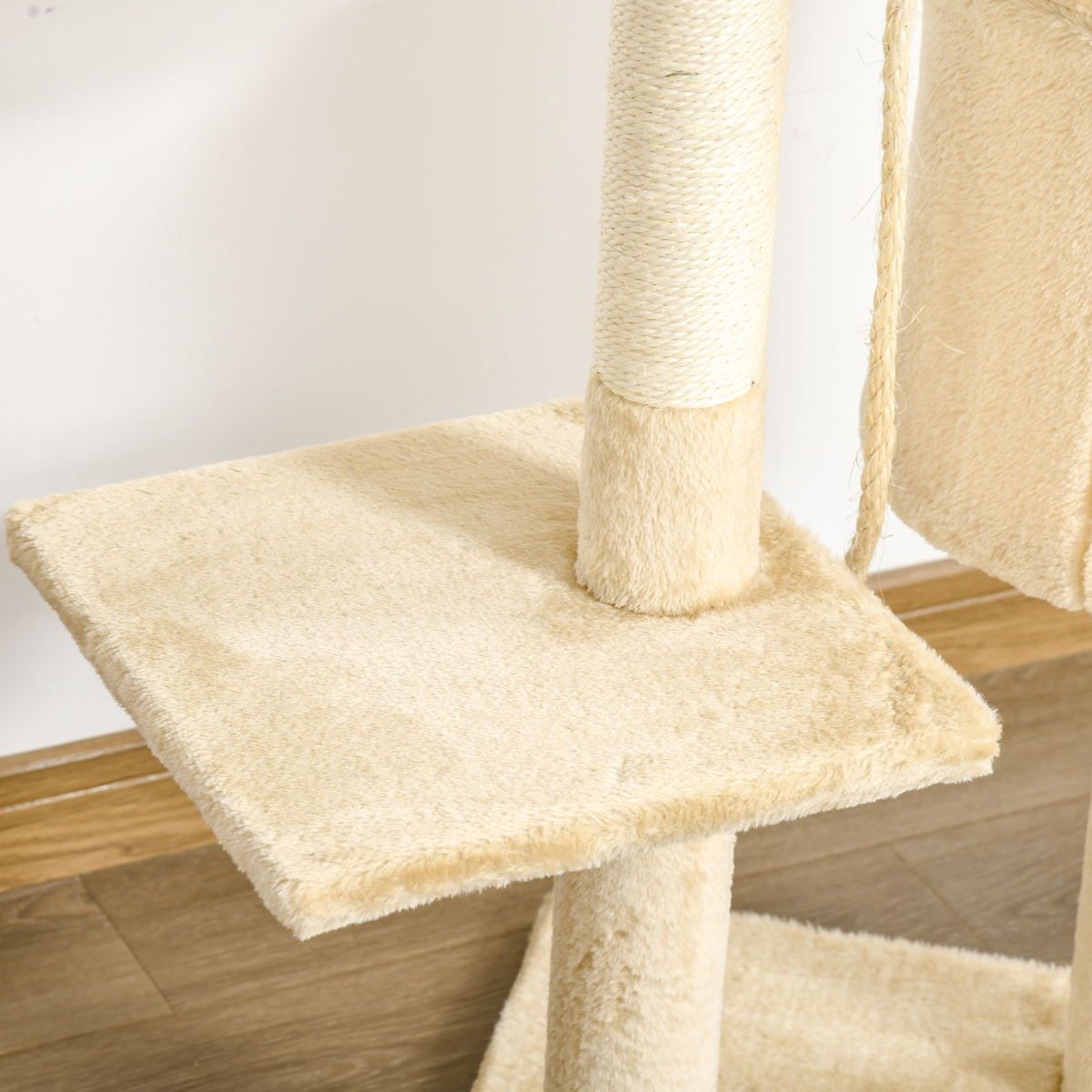 Pawhut 114cm Four-Tier Cat Tree with Sisal Posts, Condo and Dangling Toys – Indoor Activity Centre, Beige