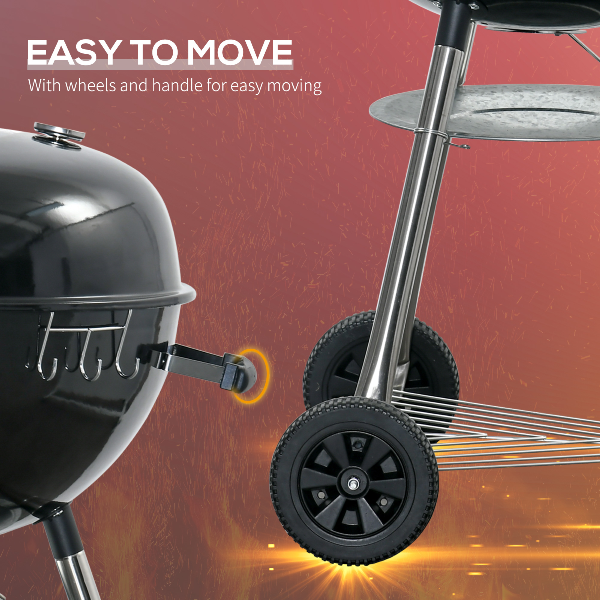 Outsunny Portable Kettle Charcoal BBQ Grill & Smoker with Lid, Thermometer, Wheels & Cover – Black