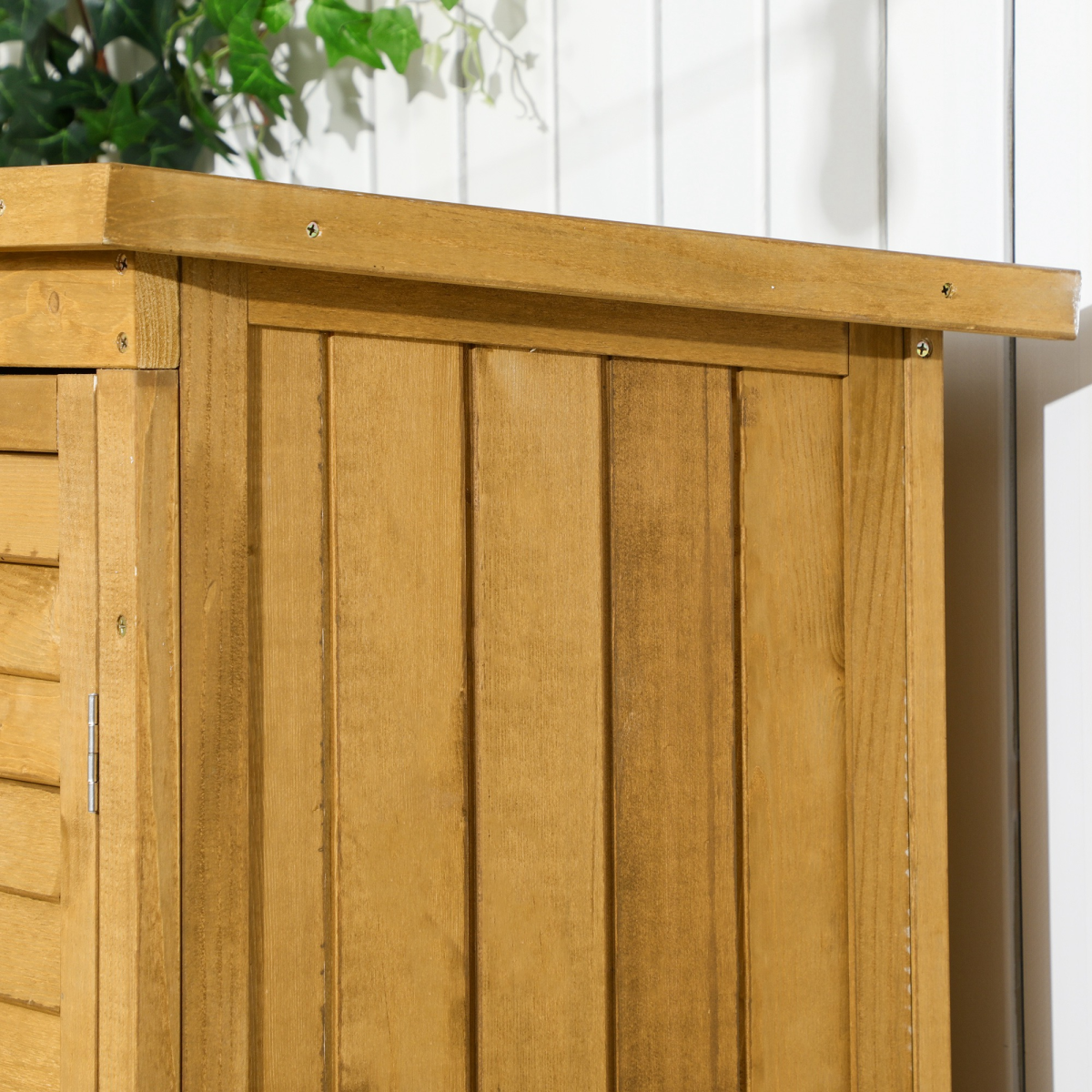 Outsunny Wooden Garden Storage Shed with 3 Shelves, Felt Roof & Lockable Double Doors – Outdoor Tool Cabinet