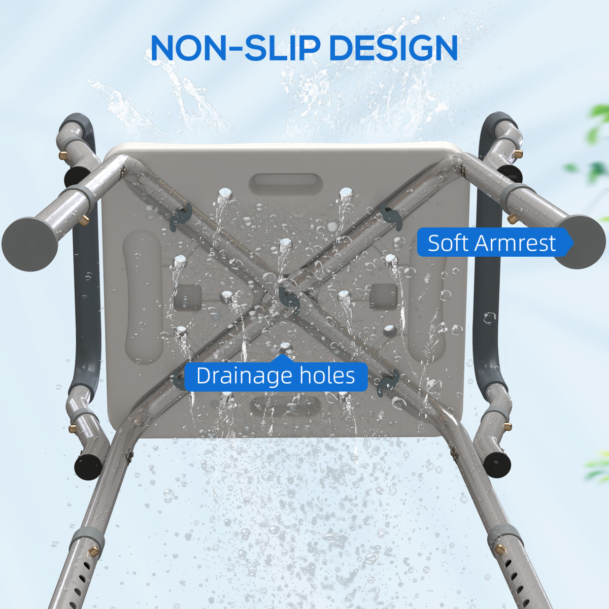 HOMCOM Rust-Free Aluminium Bath Chair with 6-Level Adjustable Height and Anti-Slip Mats – Bathing Seat, Grey