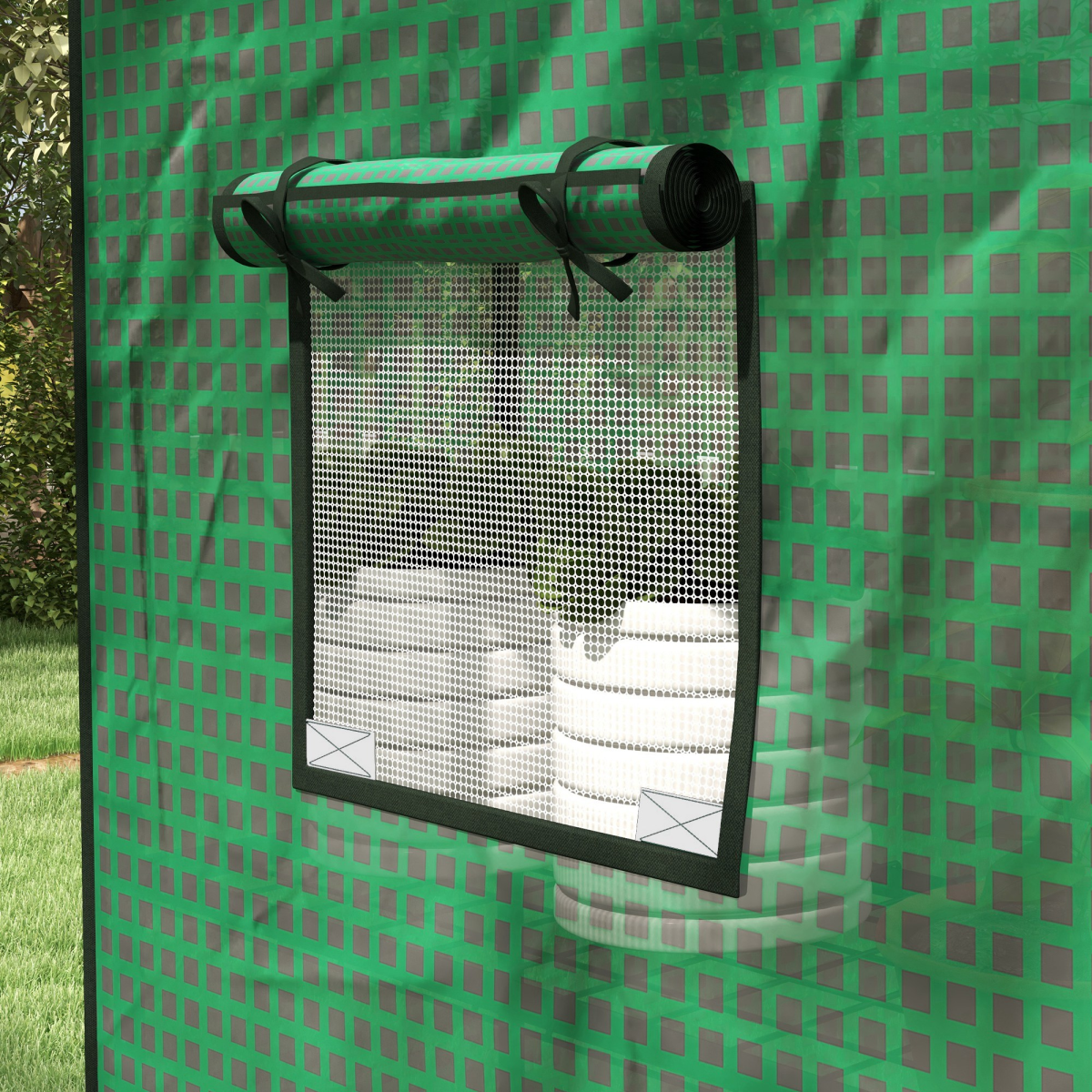 Outsunny Replacement PE Greenhouse Cover for 845-511 with Roll-Up Door & Mesh Windows – Green