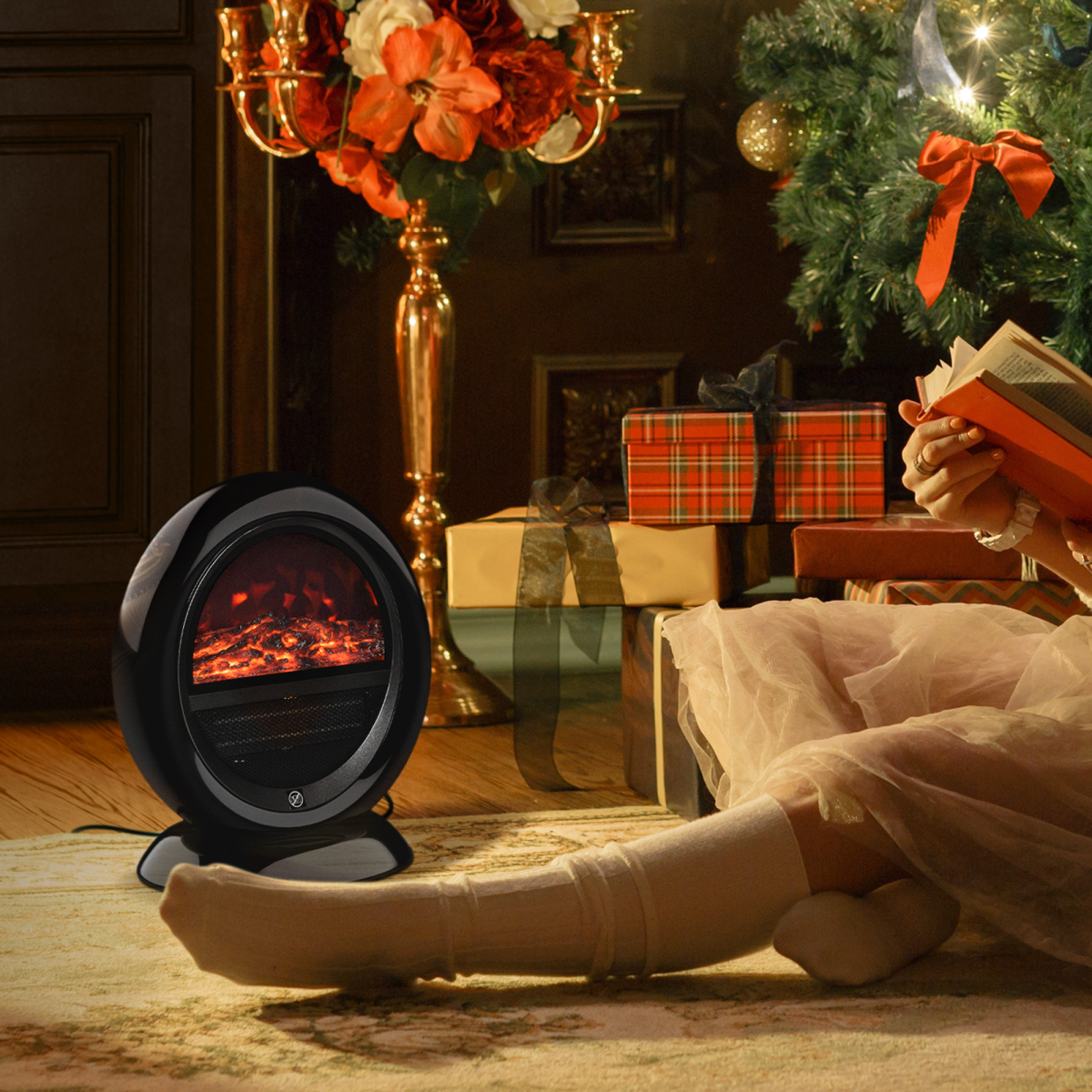 HOMCOM Freestanding Electric Fireplace Heater, 1500W with Rotatable Head, Flame Effect & Overheat Protection