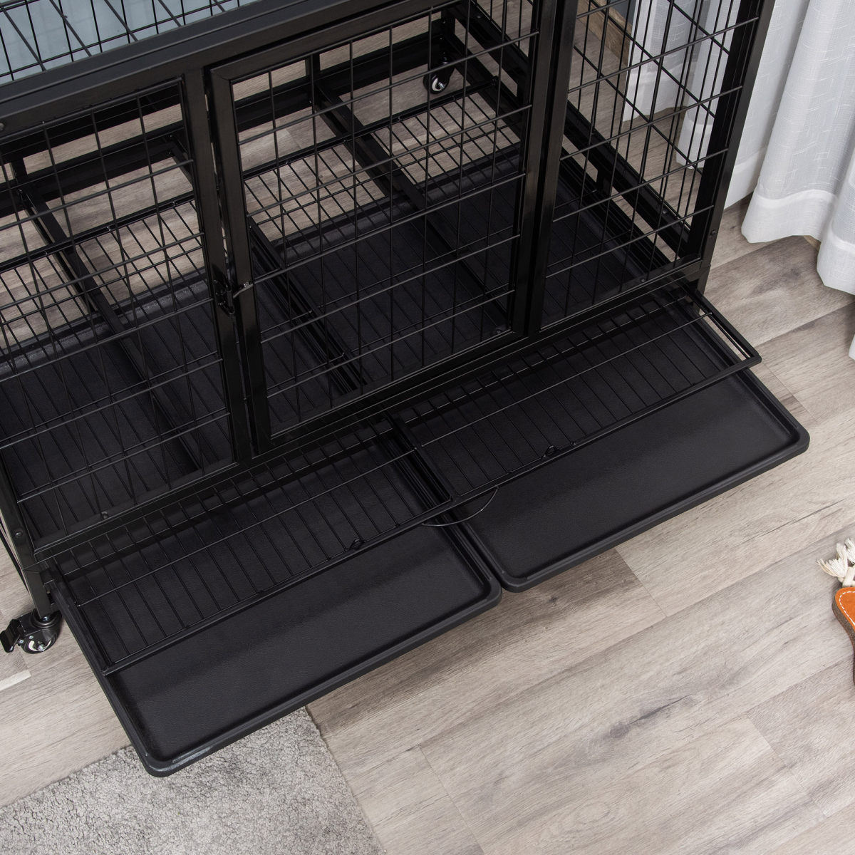 Pawhut Large Metal Dog Kennel Cage with Wheels & Crate Tray – Rust-Resistant Pet Crate, Black