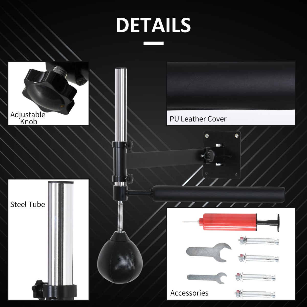 HOMCOM Wall Mounted Speed Bag with Adjustable Height & Steel Frame – Boxing Reflex Training Equipment, Black