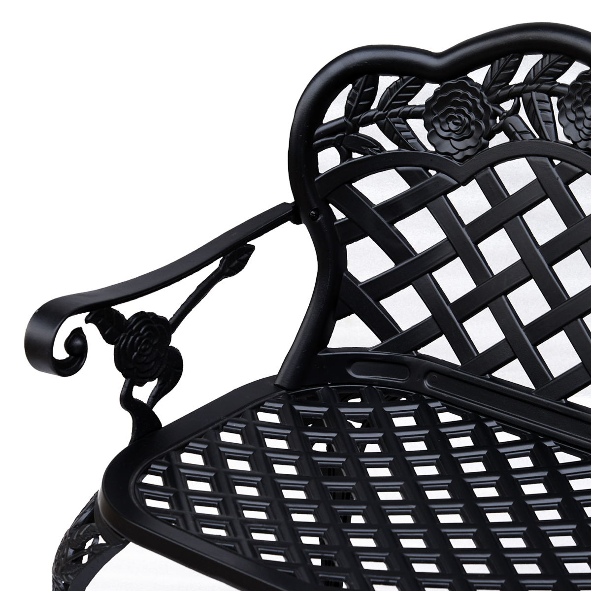 Outsunny Cast Aluminium Garden Bench – Antique-Style Outdoor Seat with Floral Scroll Back, Black