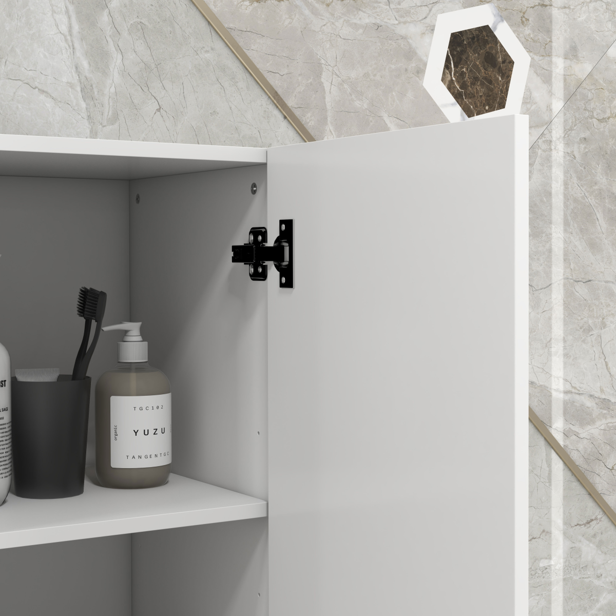 kleankin High Gloss Tall Bathroom Storage Cabinet with Two Cupboards and Adjustable Shelves, White