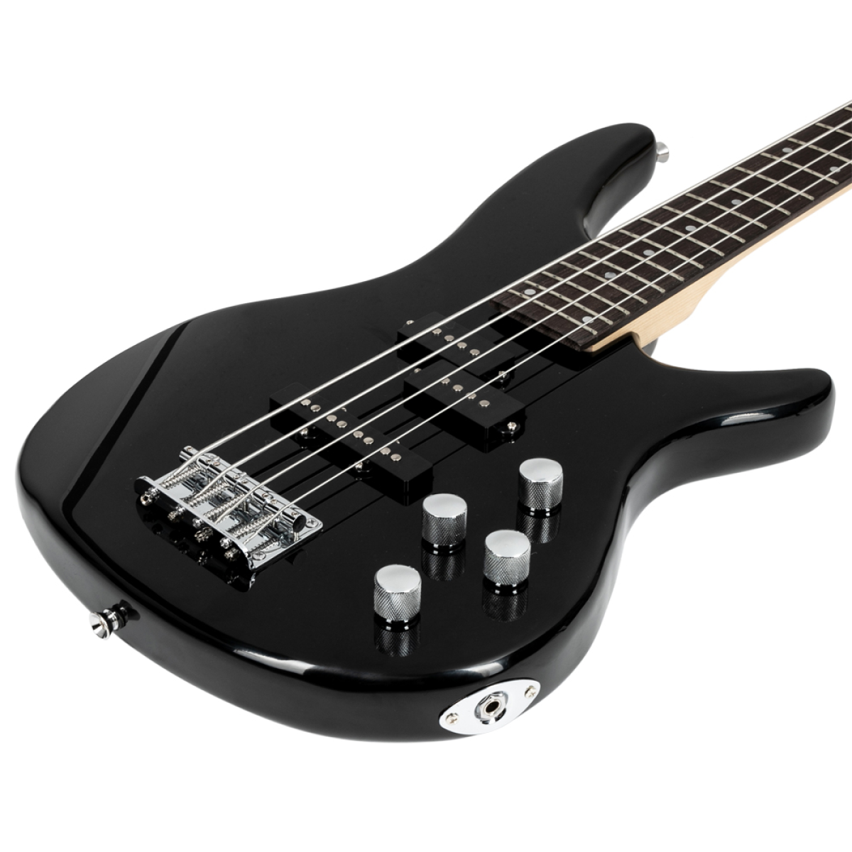 GIB Electric Bass Guitar, Full Size 4 String with Bag, Strap & Amp Cable – Black