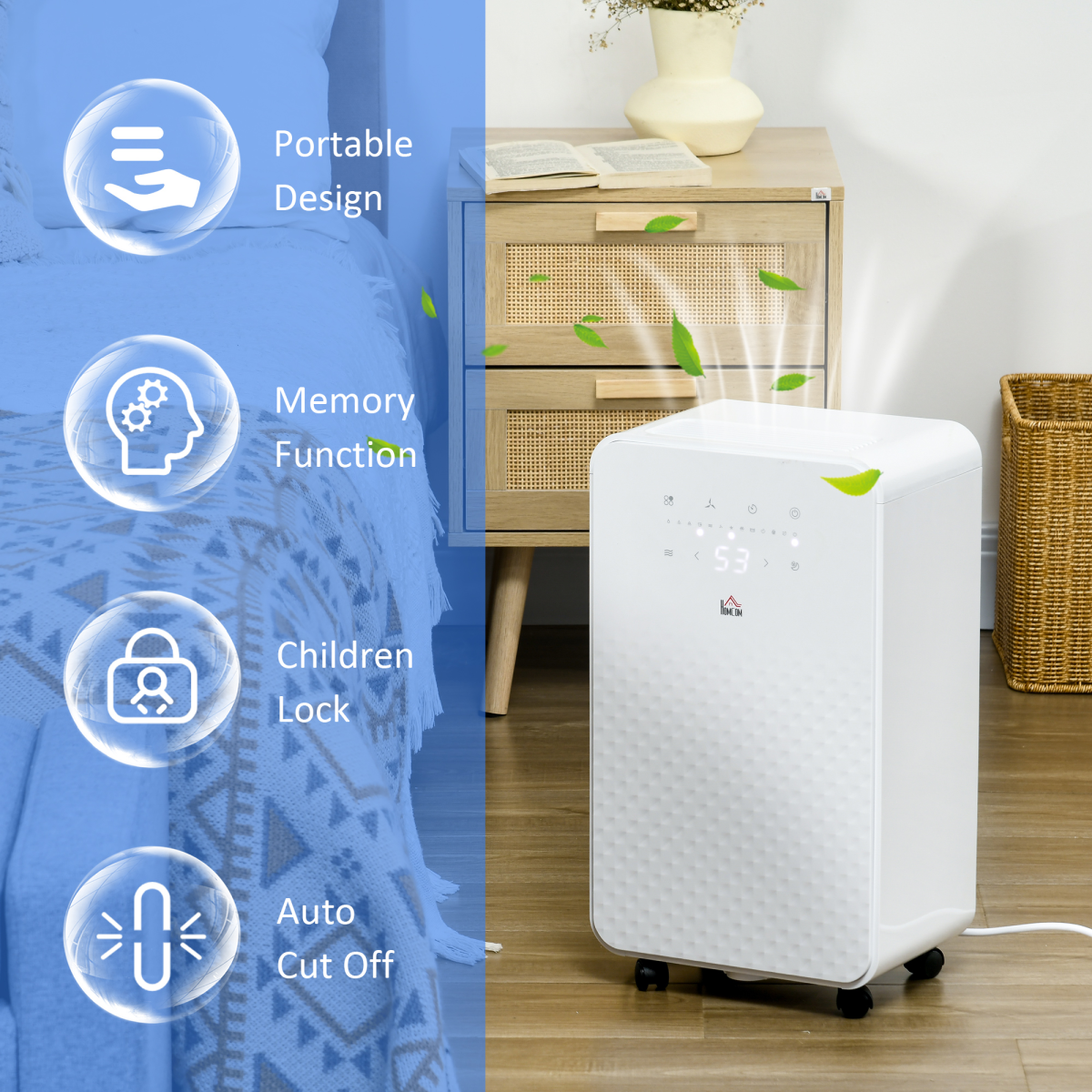 HOMCOM 10L/Day Dehumidifier with Air Purifier, Timer & 5 Modes – Compact Damp and Dust Control