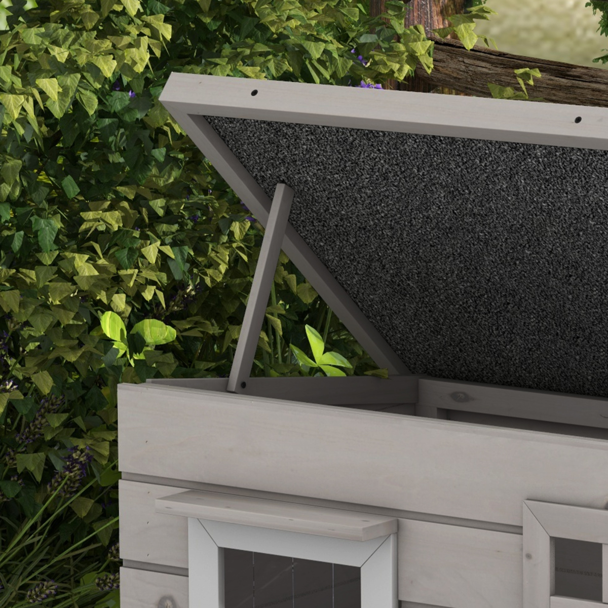 PawHut Wooden Cat House for Outdoors with Openable Asphalt Roof & Window – Elevated Shelter, Grey
