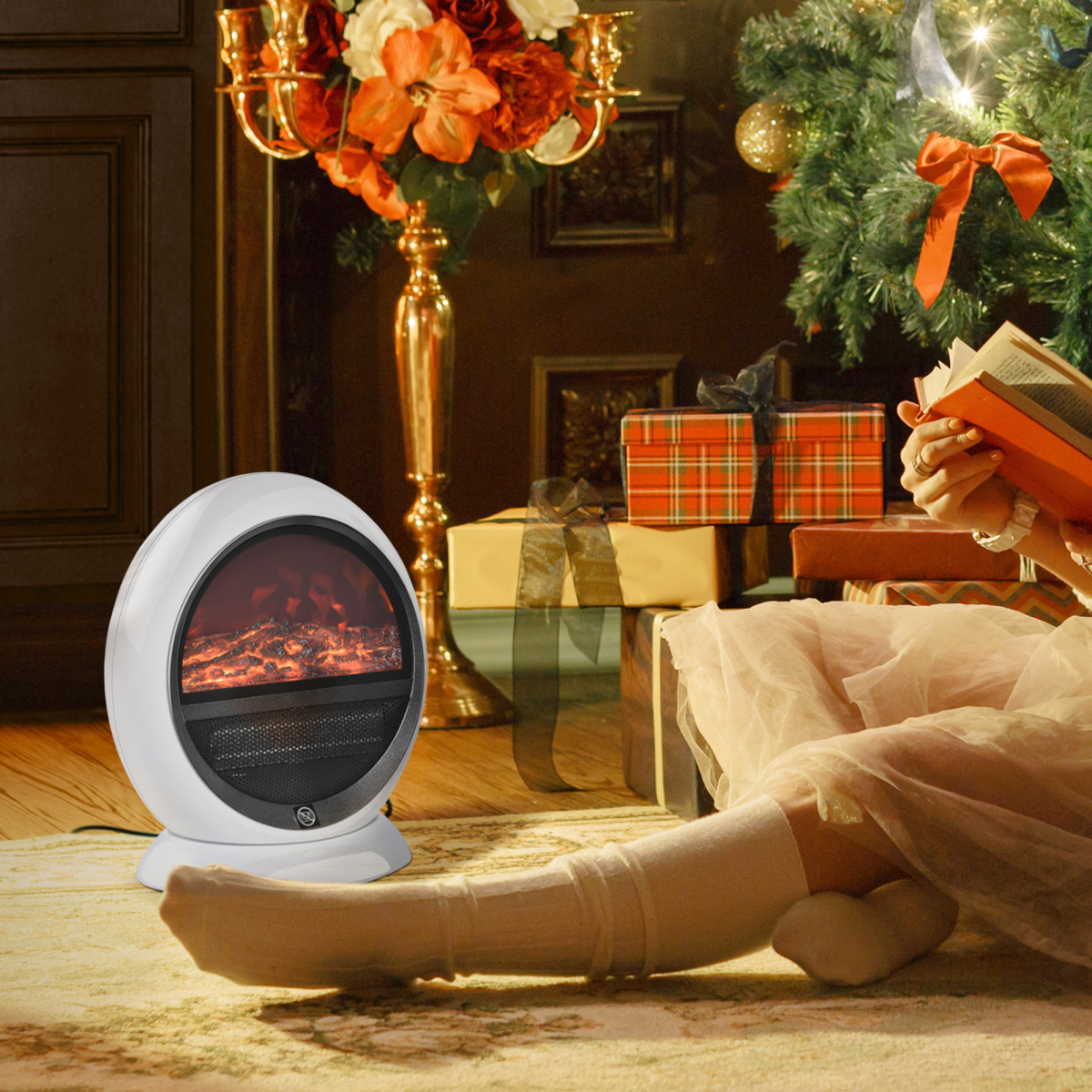 HOMCOM Freestanding Electric Fireplace, 1500W with Rotatable Head, Flame Effect & Overheat Protection