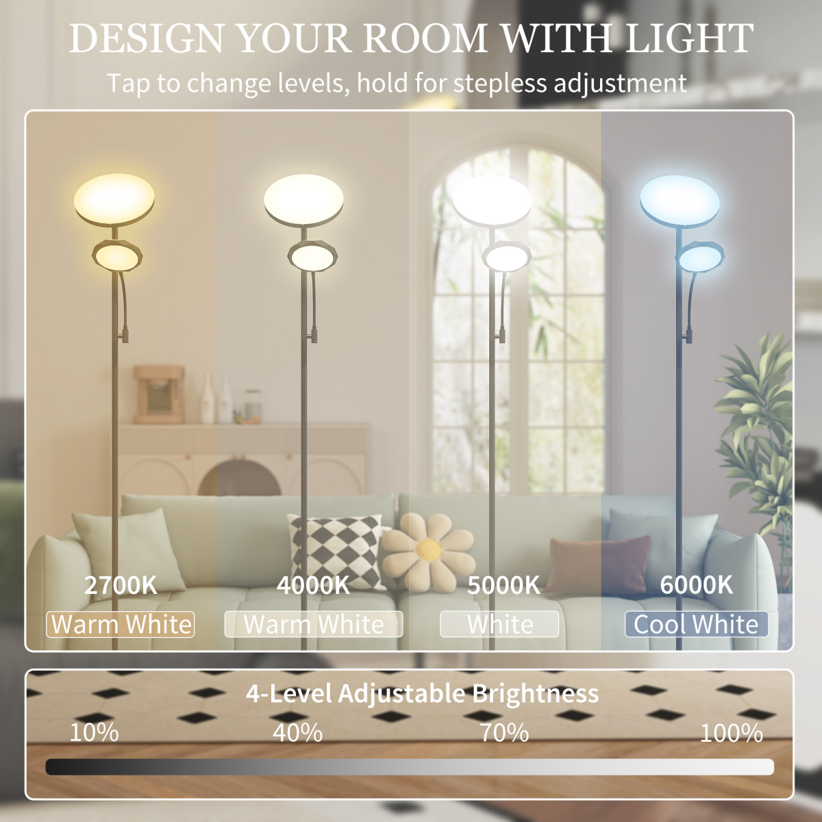 Dimmable LED Floor Lamp with Remote & Touch Control