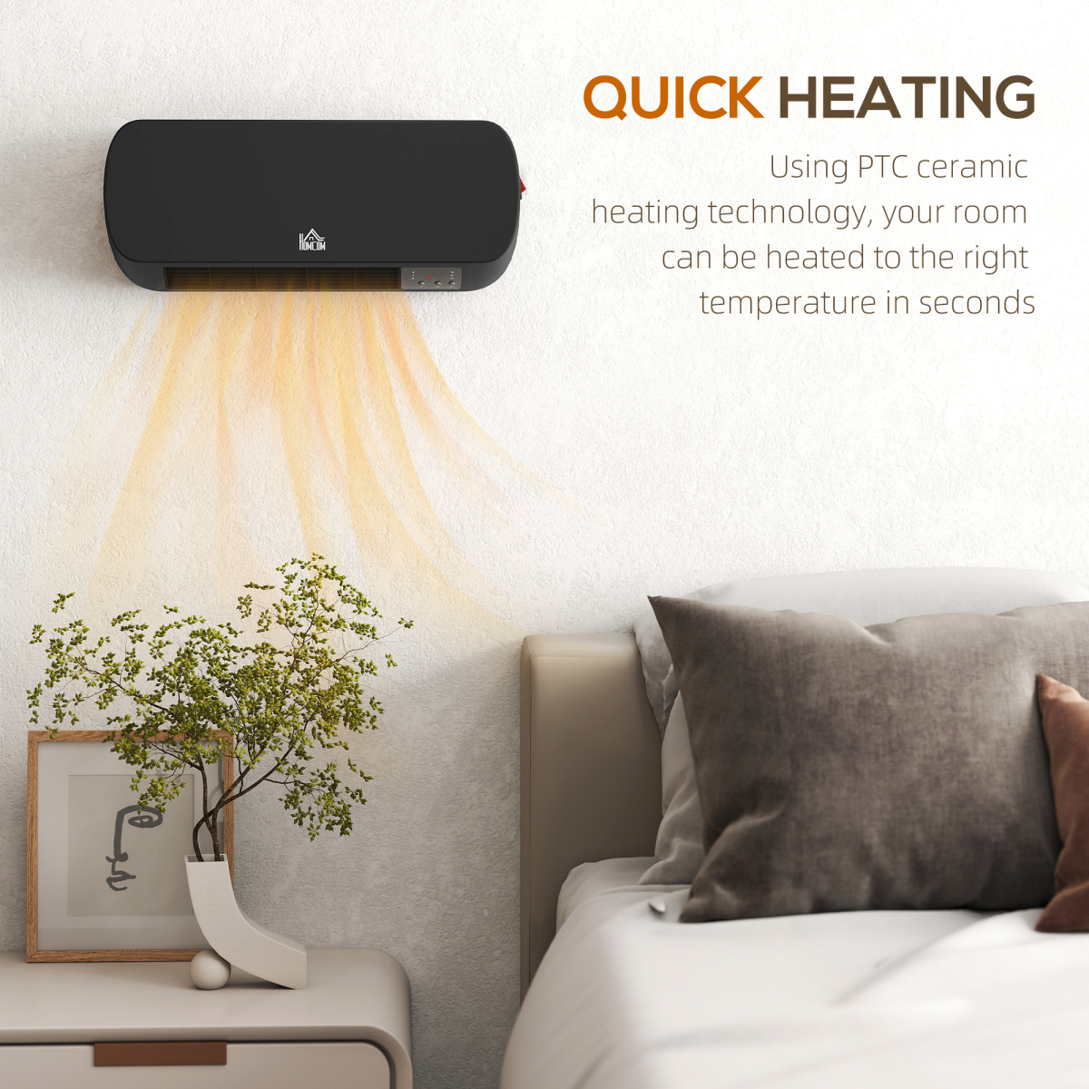 HOMCOM Wall Mounted Electric Heater with 12-Hour Timer, Remote & Overheat Protection – 2000W PTC Ceramic, Black