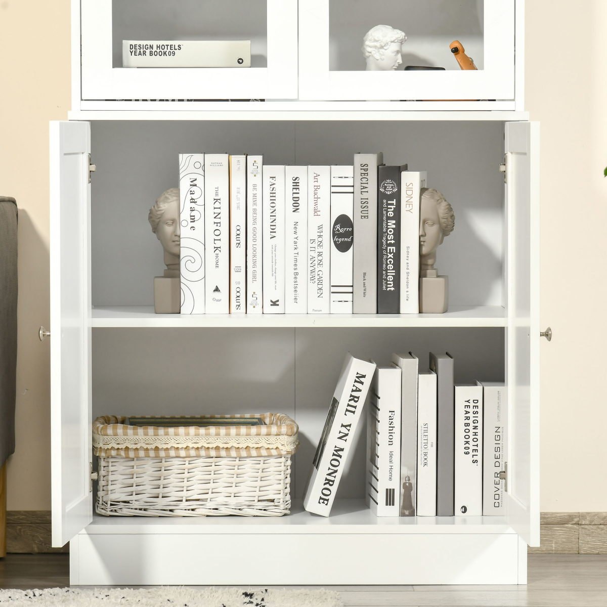 HOMCOM Modern Bookcase Display Storage Cabinet with Doors & Adjustable Shelves – Living Room & Office Storage