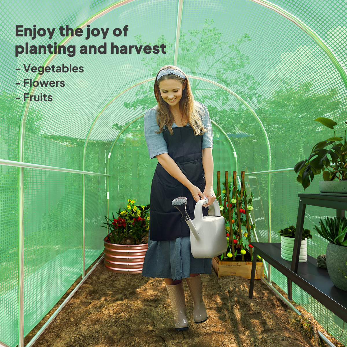 Outsunny 3 x 2 x 2m Polytunnel Greenhouse with Hinged Door, Galvanised Steel Frame, Clear PE Cover