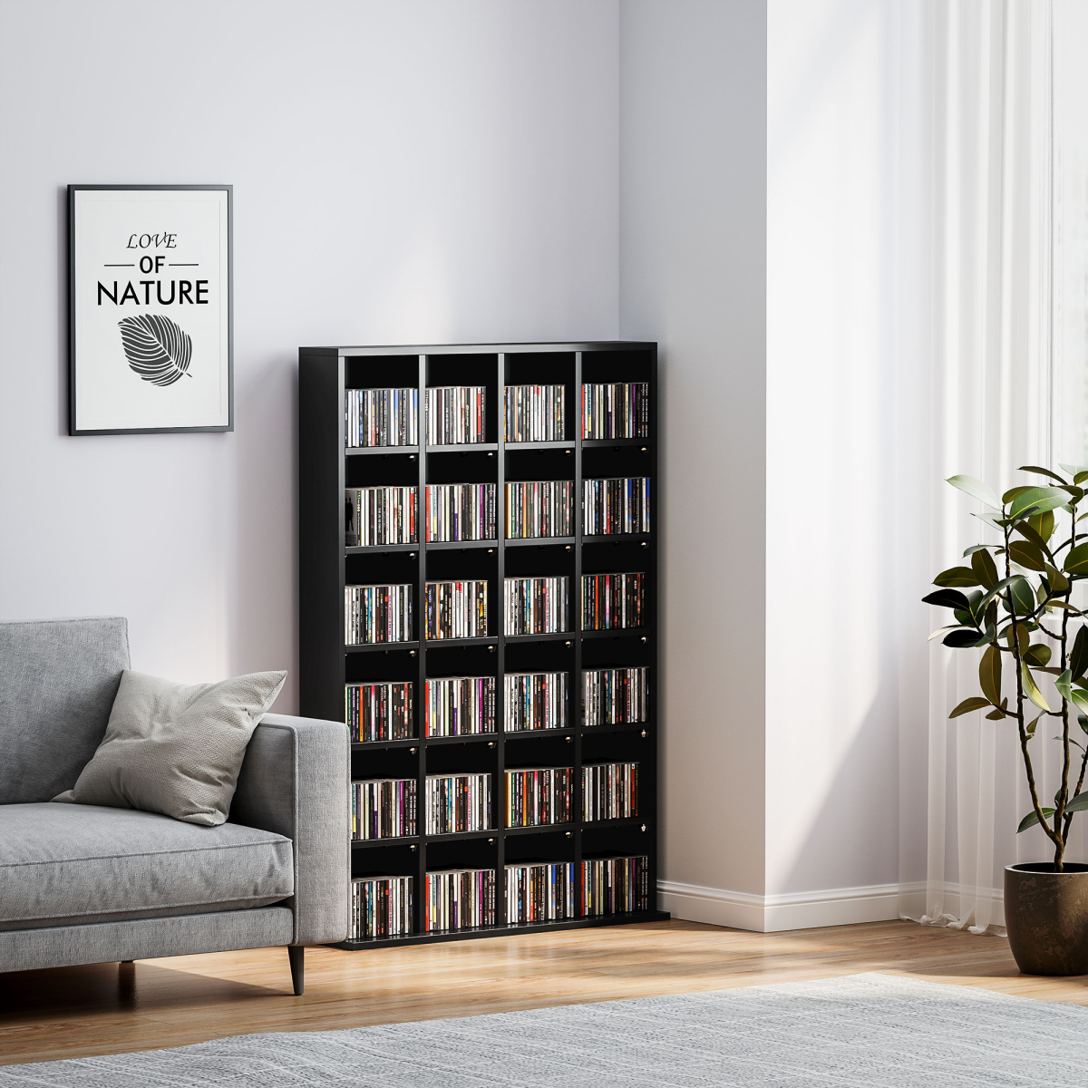 HOMCOM DVD & CD Media Storage Rack, 89 x 130.5cm – Holds 480 CDs or 312 DVDs, Living Room Shelf, Black