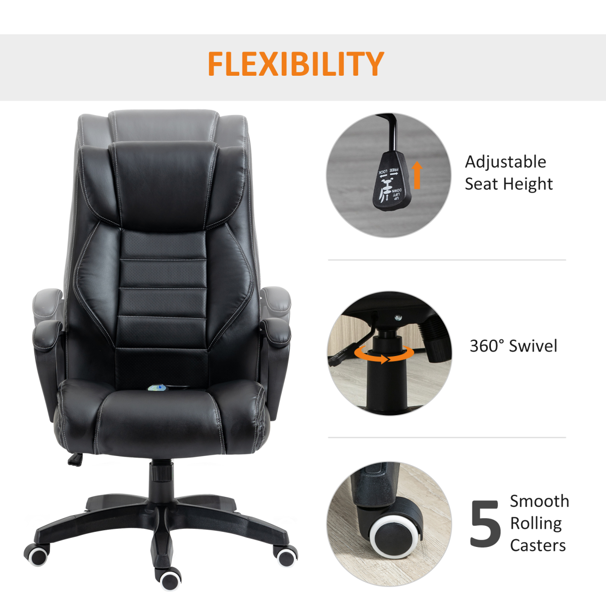 High Back Executive Massage Office Chair with 6-Point Vibration & Wired Remote – PU Leather, Black