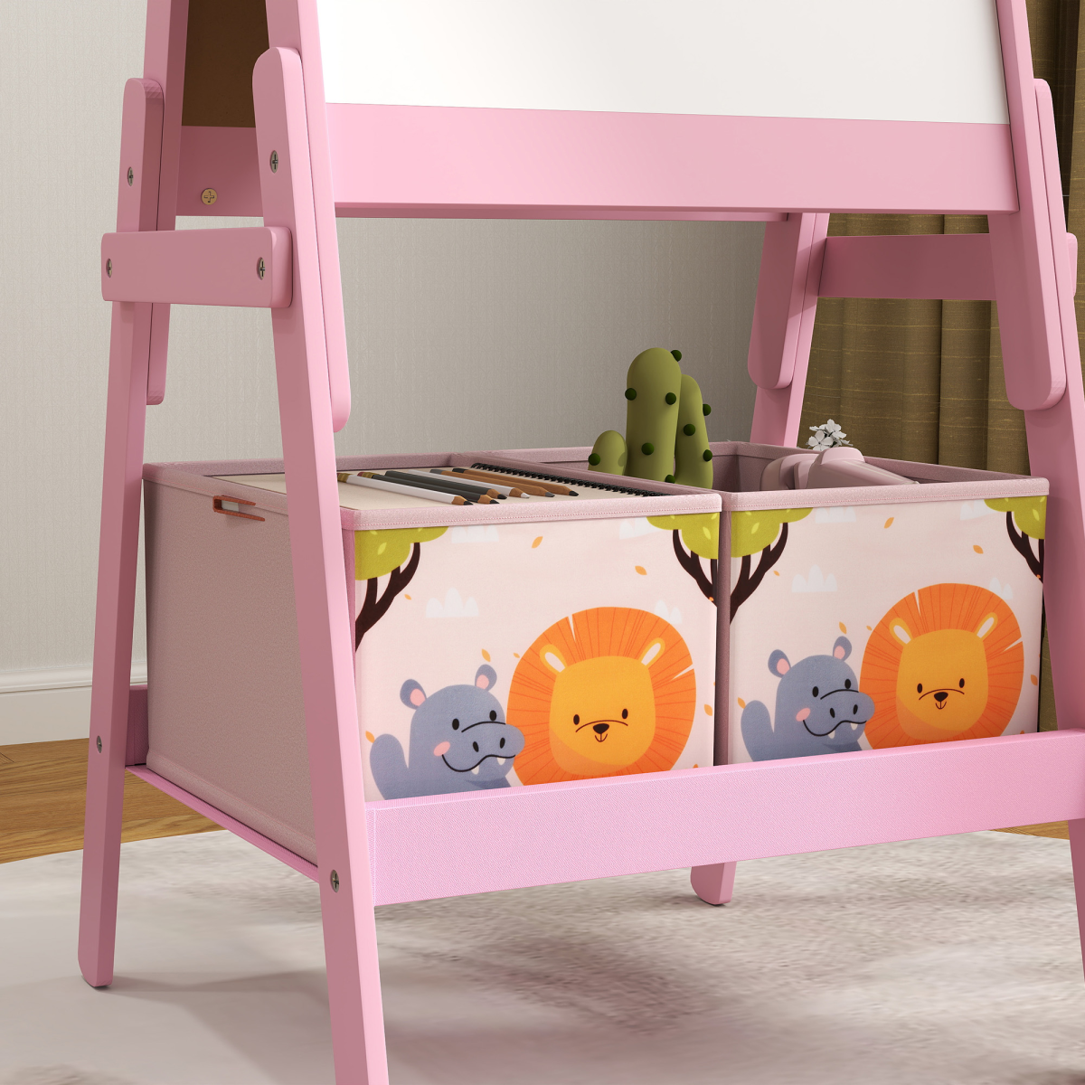 AIYAPLAY 2-in-1 Kids Easel with Whiteboard, Chalkboard & Storage Boxes – Children's Art Easel, Pink
