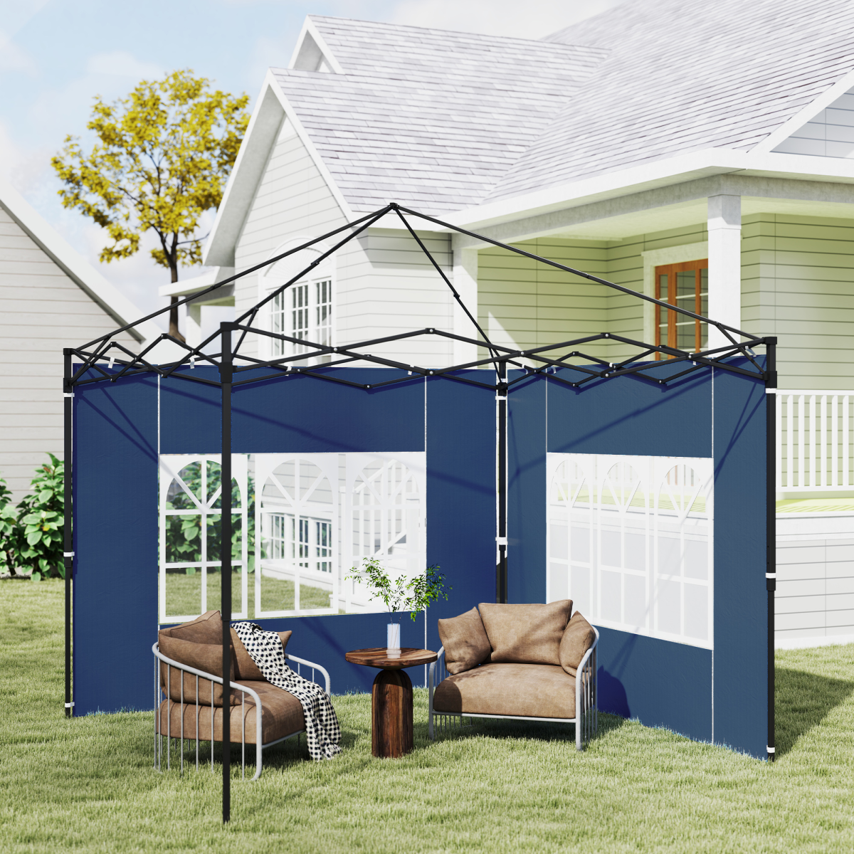 Outsunny Gazebo Side Panels with Windows, 2-Pack for 3x3m / 3x6m Canopy Frames – PE Plastic, Blue