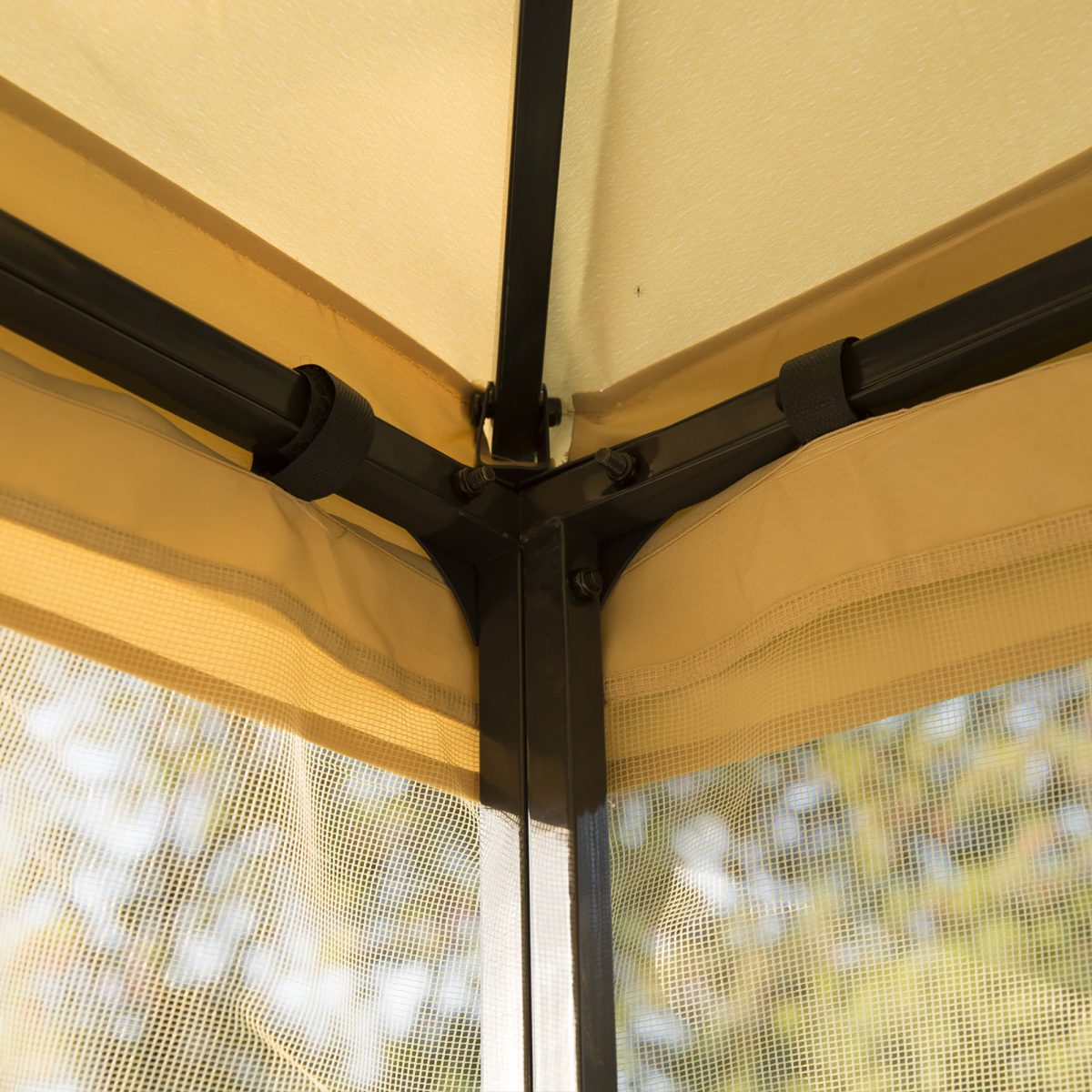 Outsunny 3x3m Double Tier Gazebo with Mesh Sidewalls & Steel Frame – Garden Party Netting Shelter, Beige