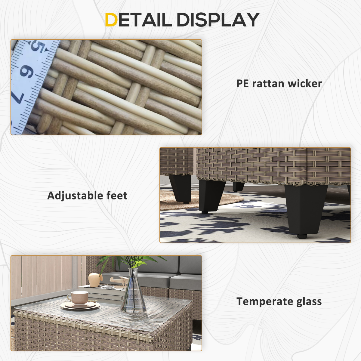 Outsunny 5-Piece Rattan Garden Furniture Set with Glass Coffee Table and Cushions – Patio Seating, Brown/Grey